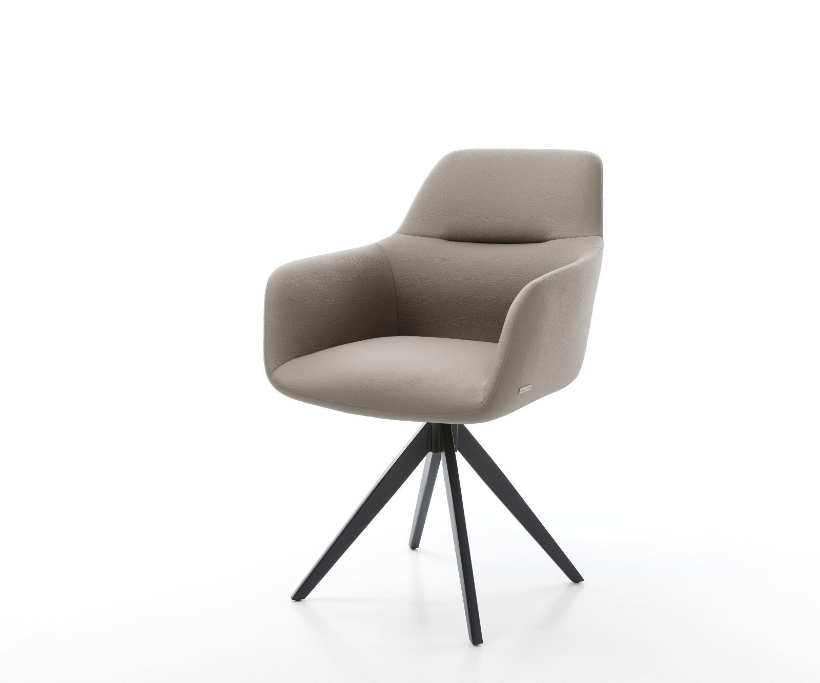 Chaise-de-salle-à-manger Pejo-Flex cuir de vache couleur boue pied croisé angulaire noir ressorts ensachés