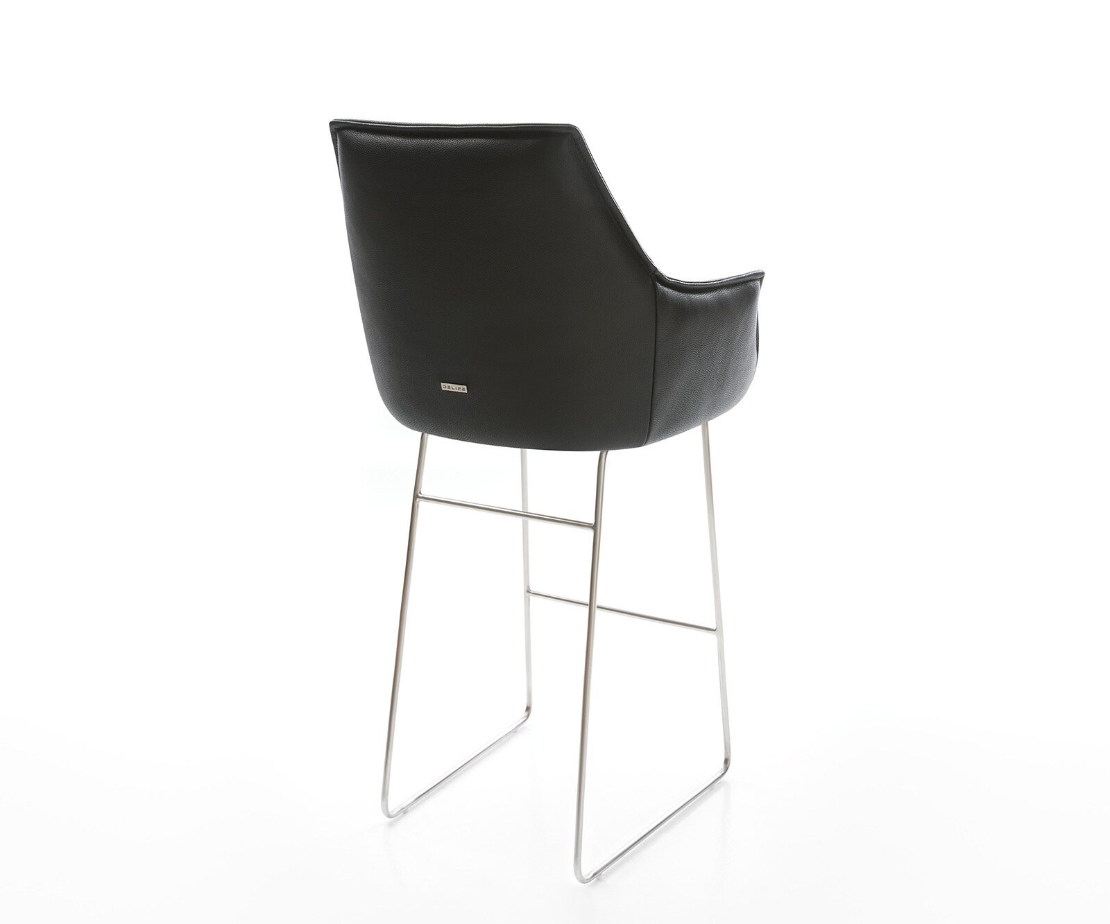 Chaise-de-bar Alja-Flex cuir véritable noir cadre à patins acier inoxydable ressorts ensachés 4