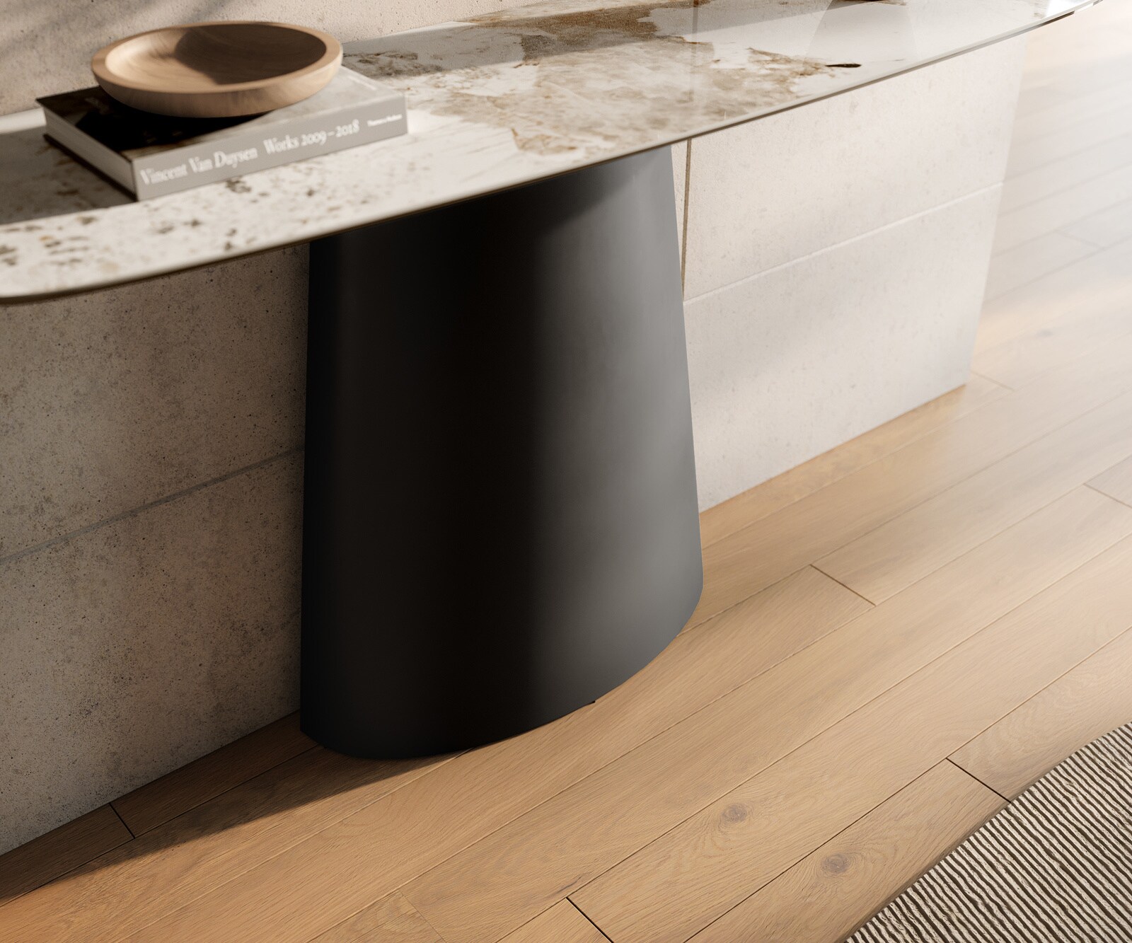 Console Edge forme bateau 140x40 cm Céramique Minas Melange Weiß-Beige Conos Métal Noir 5