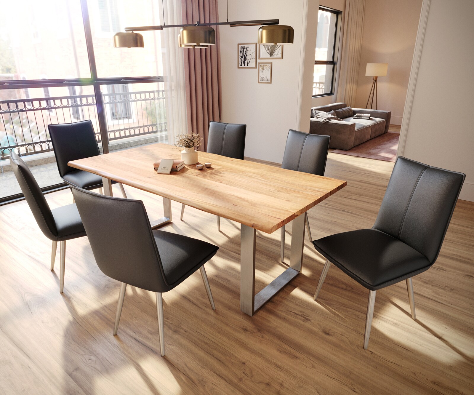 Chaise-de-salle-à-manger Lelio-Flex cuir de vache noir 4 pieds coniques acier inoxydable brossé ressorts ensachés 3 Chaise-de-salle-à-manger Lelio-Flex cuir de vache noir 4 pieds coniques acier inoxydable brossé ressorts ensachés 3