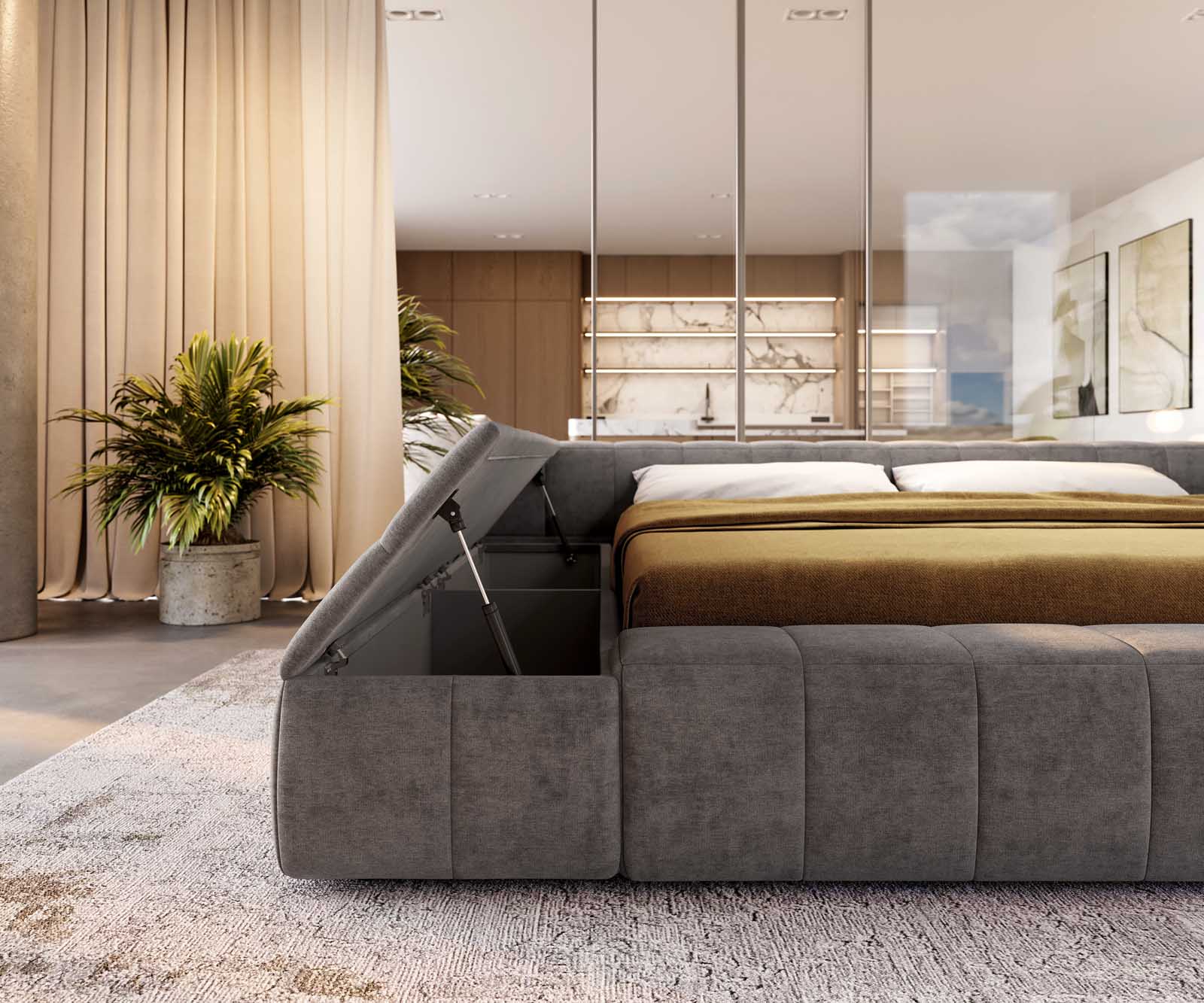 Sommier-Espazio 180x200 cm microfibre grise avec espace de rangement 6