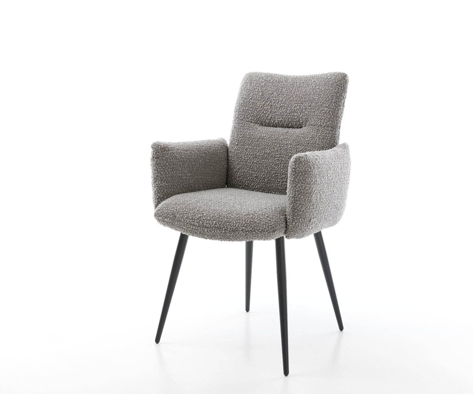 Chaise-de-salle-à-manger Jova-Flex avec accoudoirs bouclé gris argenté 4 pieds coniques noir ressorts ensachés 1