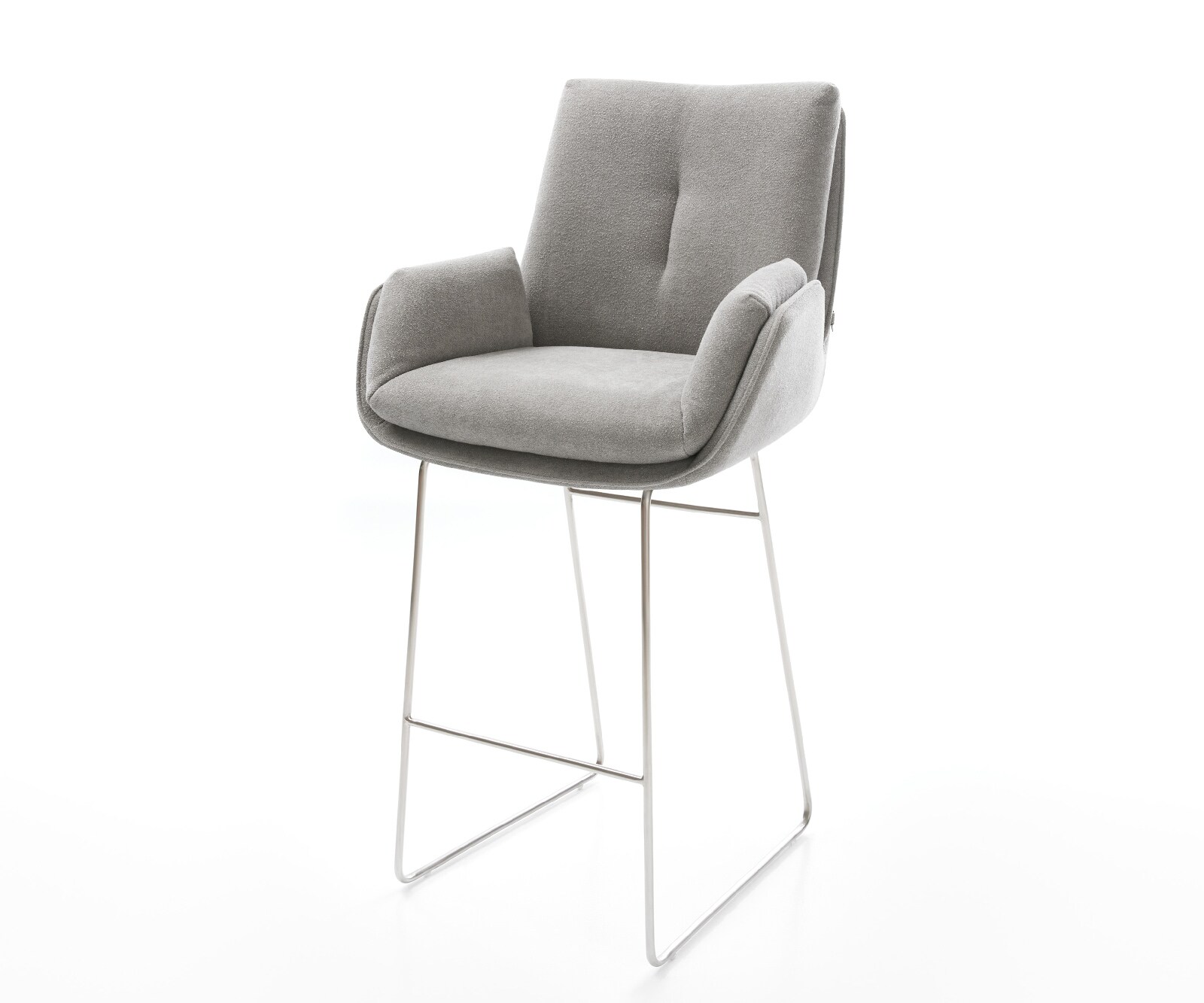 Chaise-de-bar Clea-Flex, tissu structuré Soft gris, piètement en acier inoxydable, ressorts ensachés