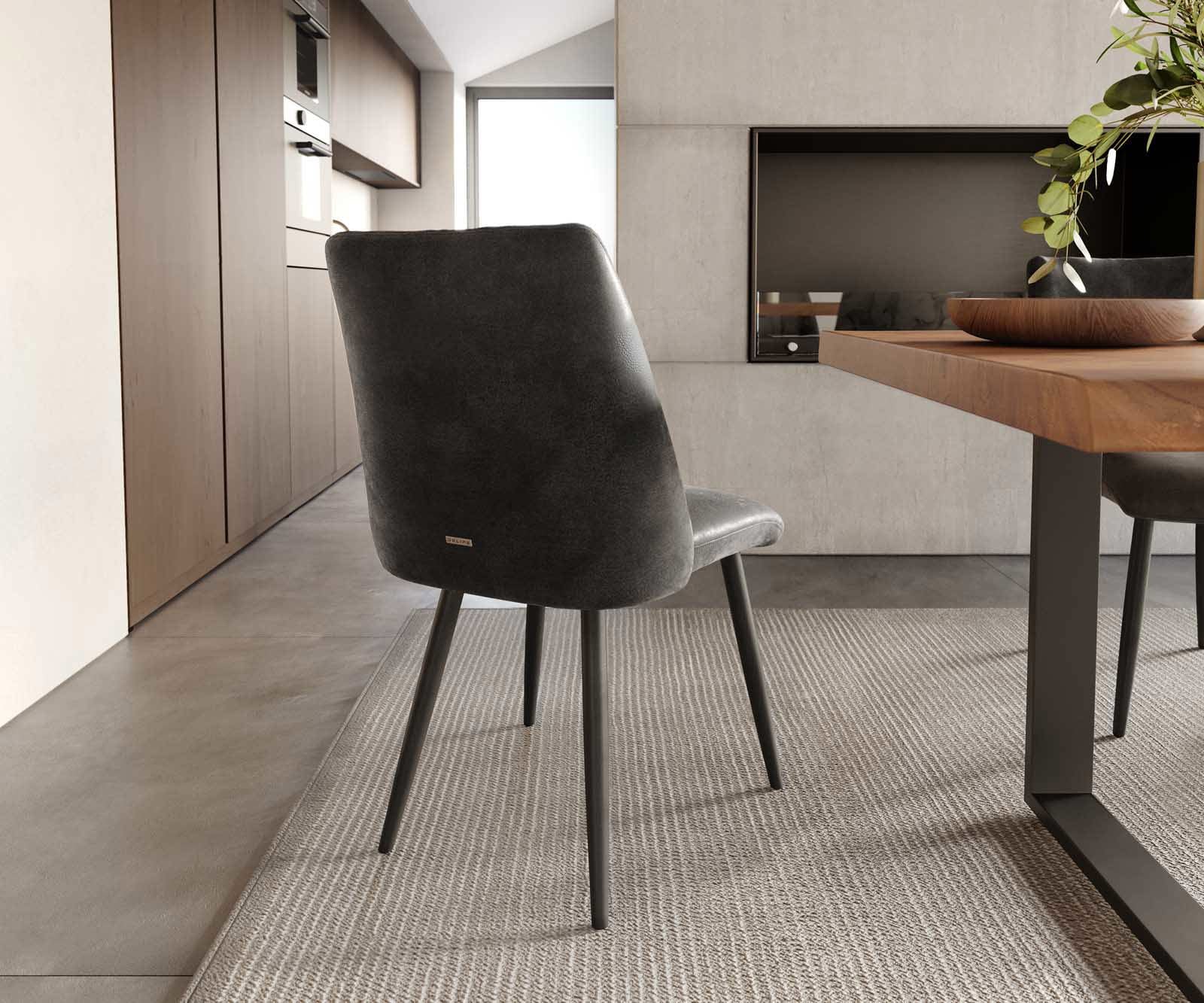 Chaise-de-salle-à-manger Elso-Flex microvelours anthracite vintage 4 pieds coniques noir ressorts ensachés 3 Chaise-de-salle-à-manger Elso-Flex microvelours anthracite vintage 4 pieds coniques noir ressorts ensachés 3