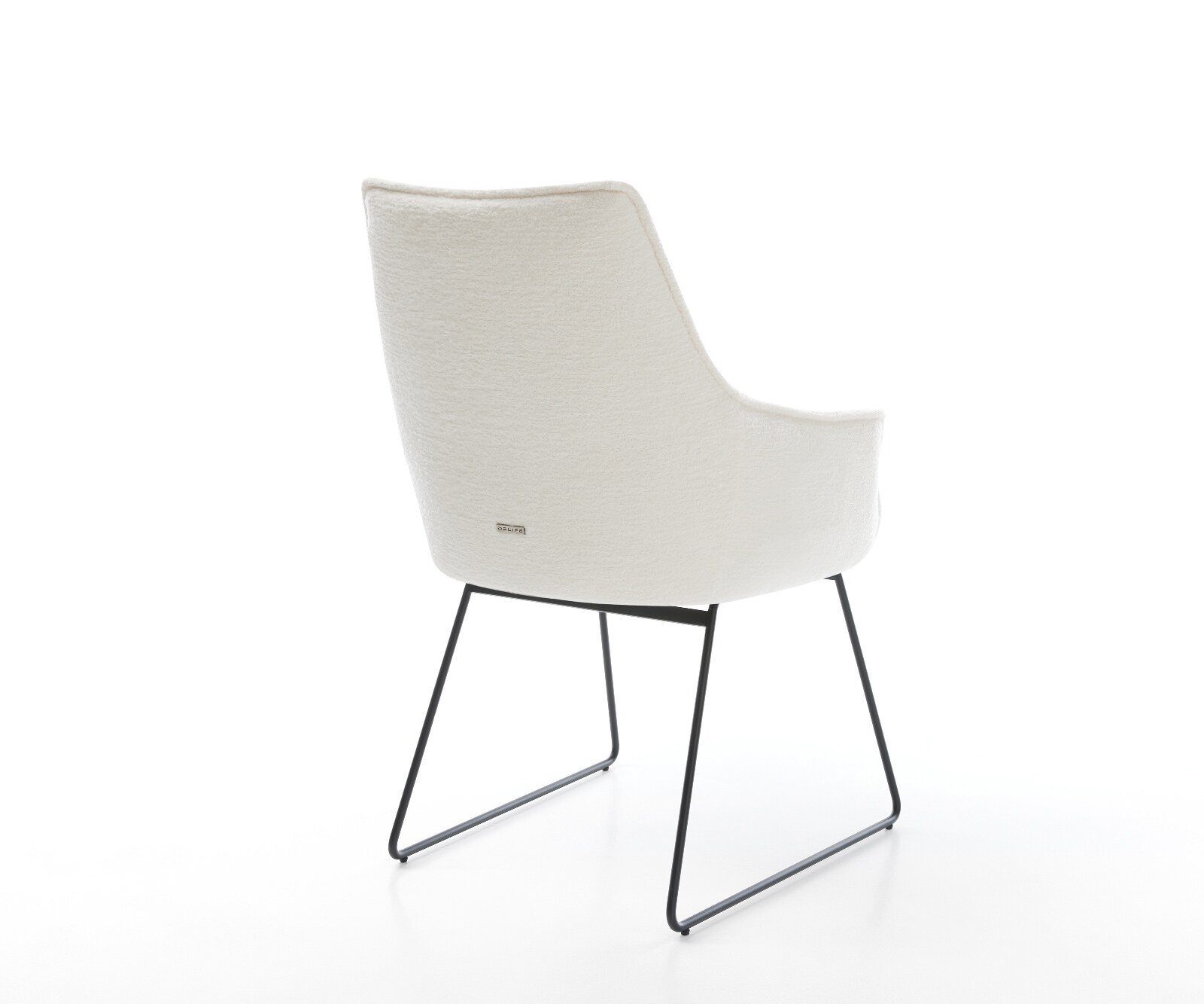 Chaise-de-salle-à-manger Alja-Flex avec accoudoirs bouclé doux beige pied trapèze noir resorts ensachés 5