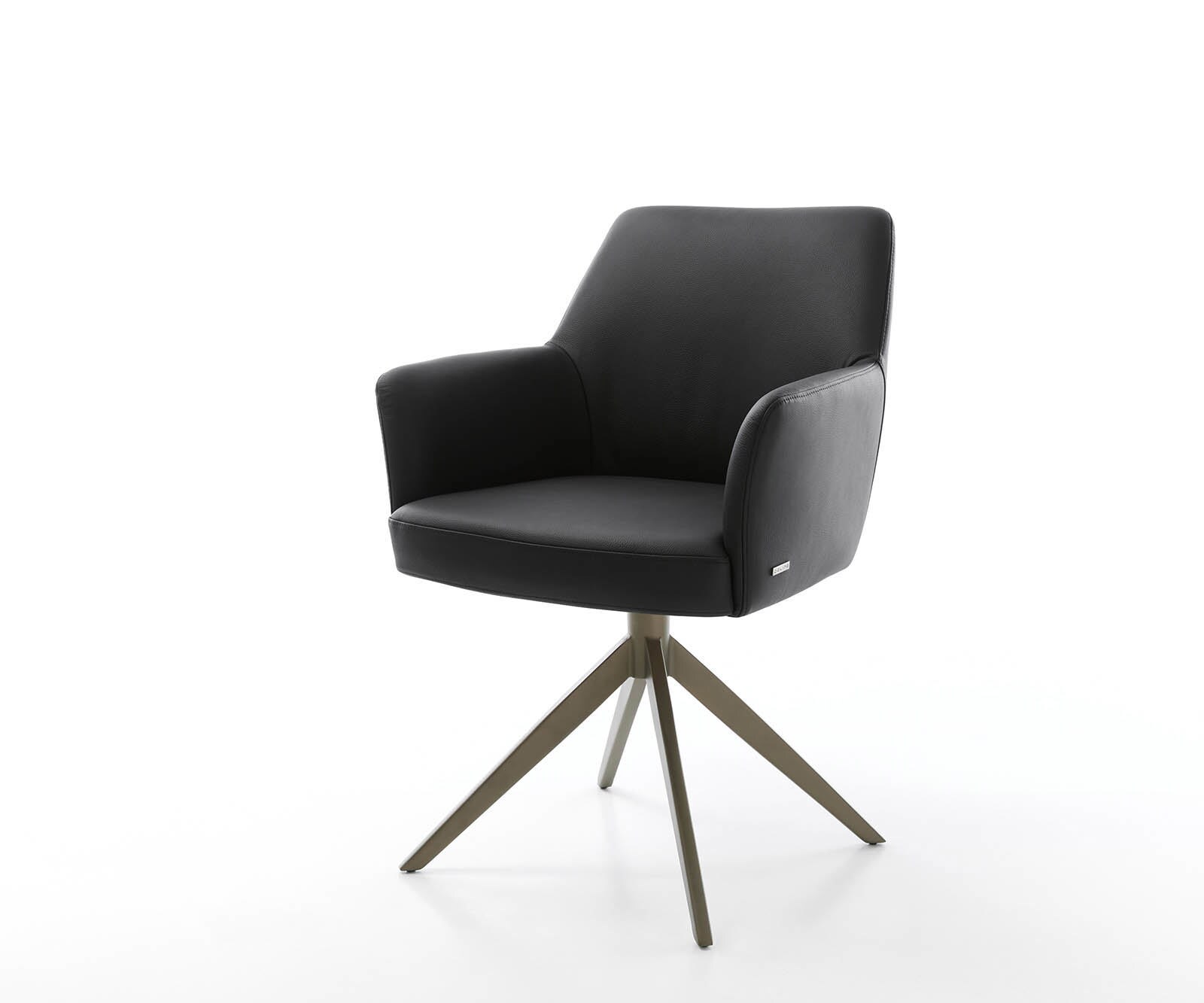 Chaise-pivotante Xana-Flex avec accoudoirs cuir de vache noir pied croisé large aspect titane pivotement sur 360° ressorts ensachés
