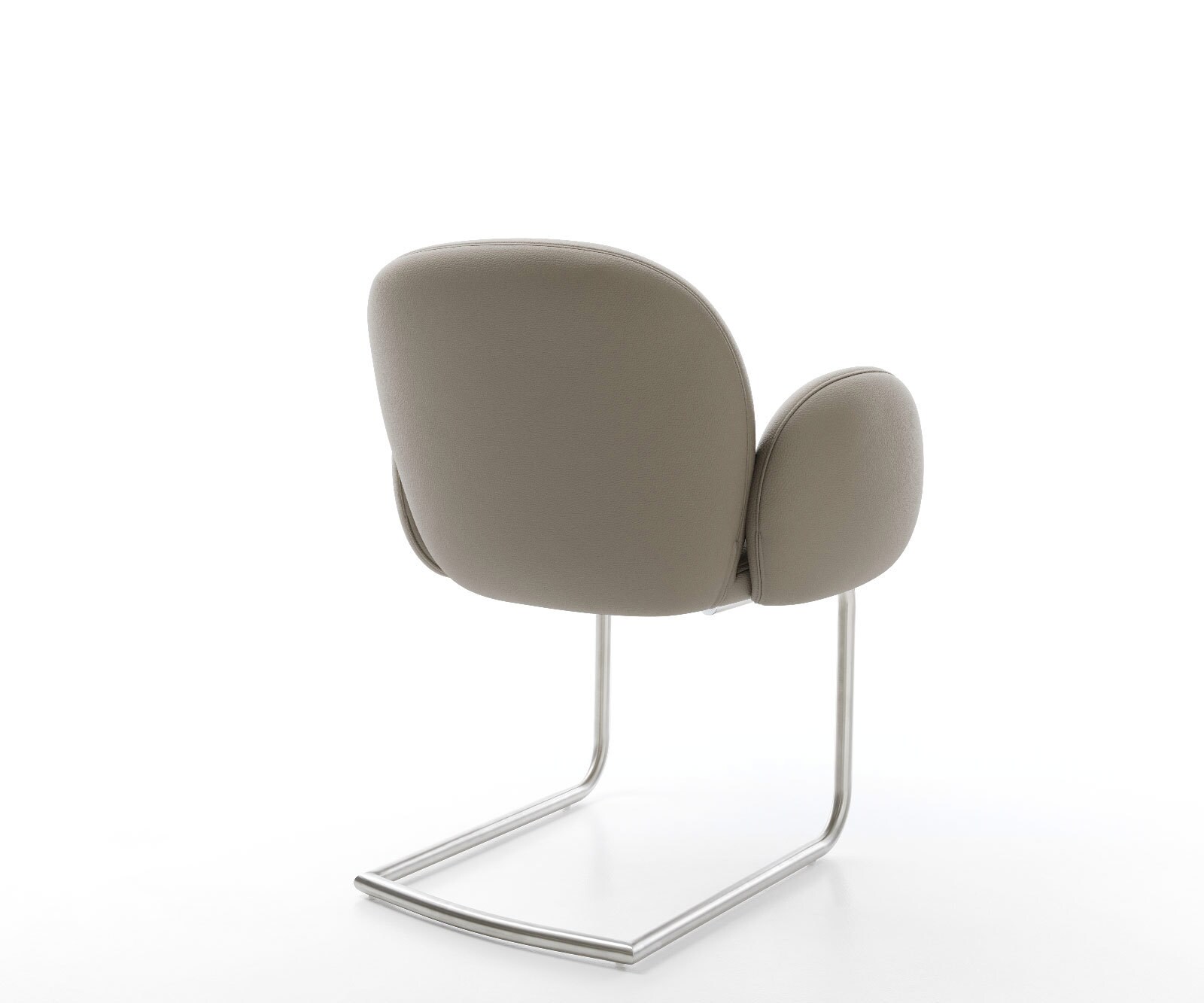 Cantilever Nube-Flex avec accoudoirs cuir de vache couleur boue pied cantilever rond acier inoxydable brossé ressorts ensachés 5