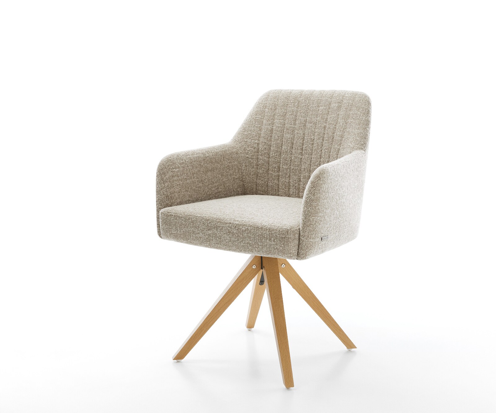 Chaise-pivotante Greg-Flex tissu tissé doux beige pied en bois angulaire naturel pivotement sur 180° ressorts ensachés 1