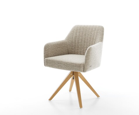 Chaise-pivotante Greg-Flex tissu tissé doux beige pied en bois angulaire naturel pivotement sur 180° ressorts ensachés