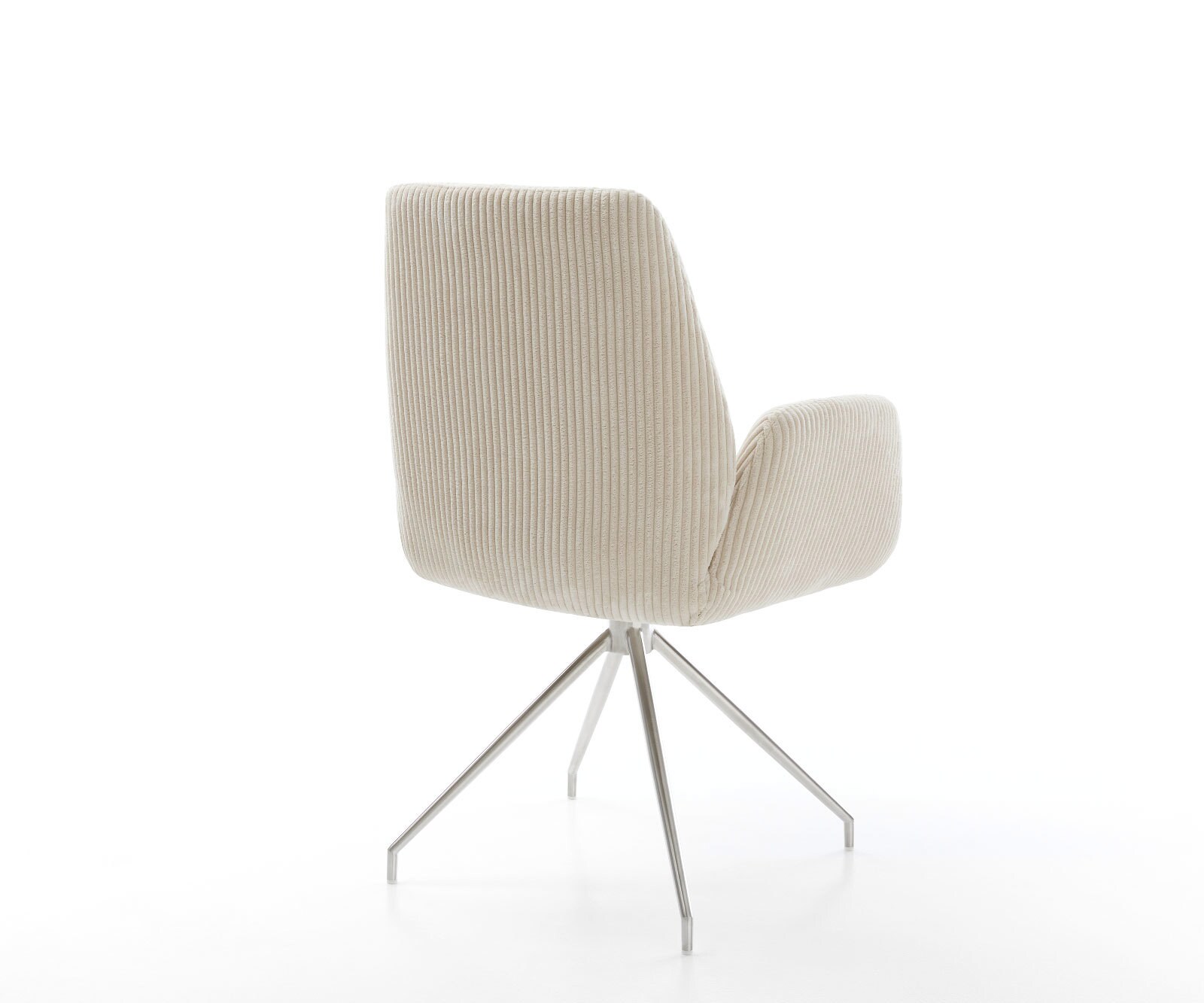 Chaise-de-salle-à-manger Zoa-Flex côtelé beige vintage pied croisé conique acier inoxydable brossé ressorts ensachés 4