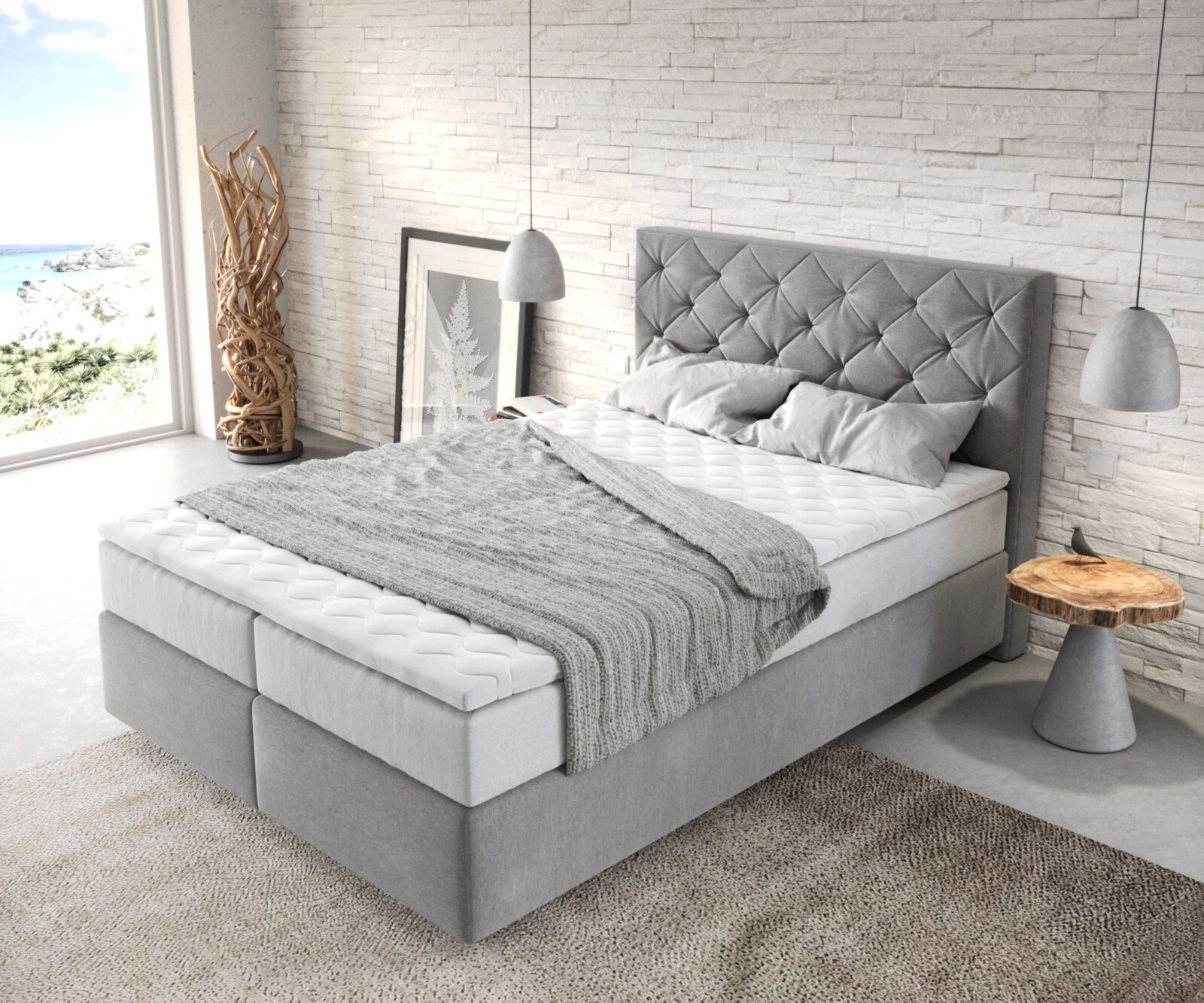 Lit-à-sommier-tapissier Dream-Great 140x200 cm microfibre grise avec matelas TFK et Surmatelas viscoélastique 3