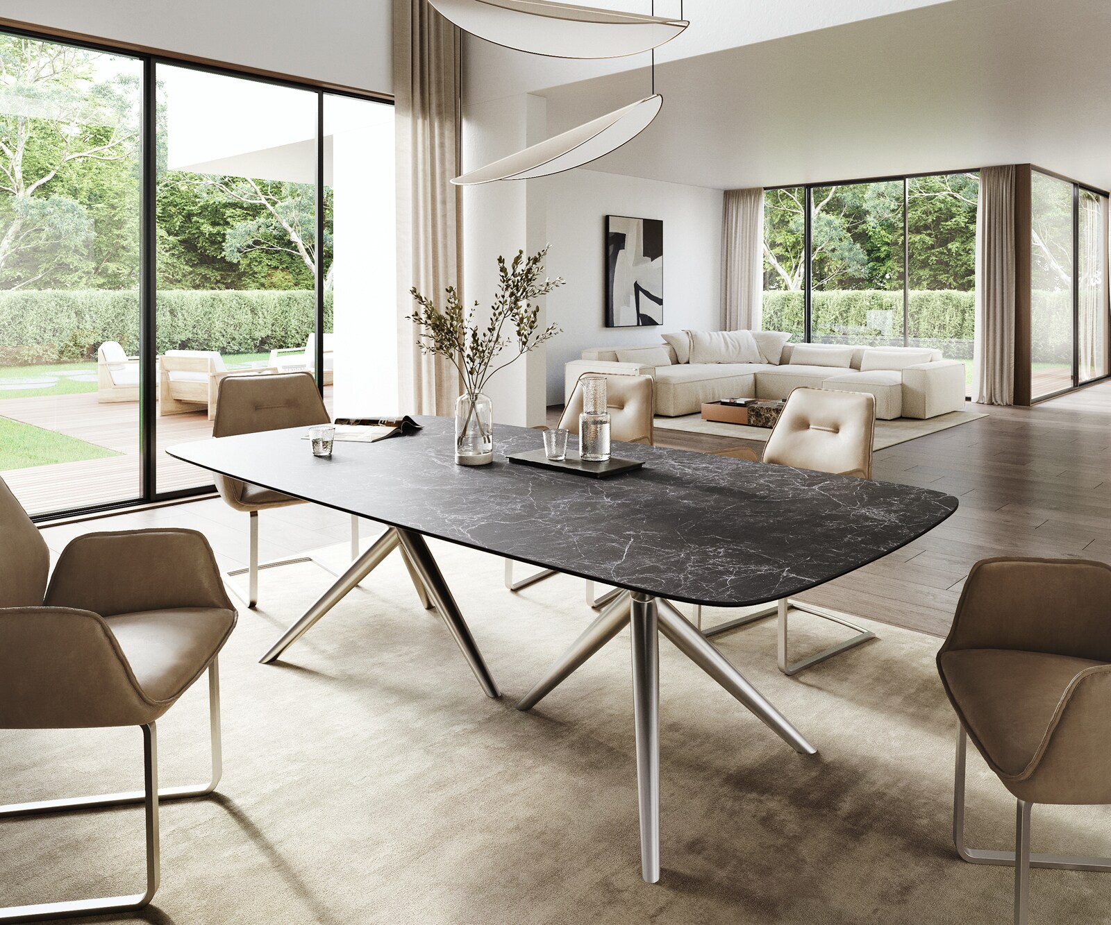 Table à manger Edge Boot 260x120 cm Céramique Laminam® Nero Greco Anthracite Estelar rond Acier inoxydable 2