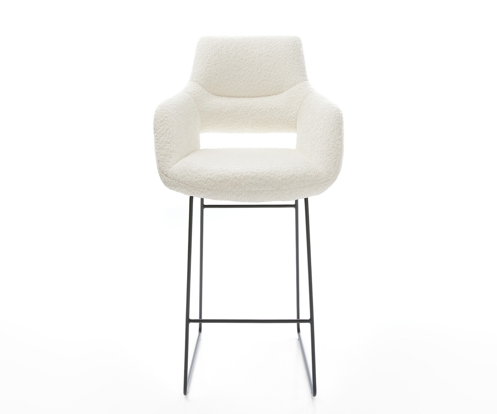 Chaise-de-bar Yago-Flex Bouclé Blanc Piètement traîneau Métal Noir Ressorts ensachés 1