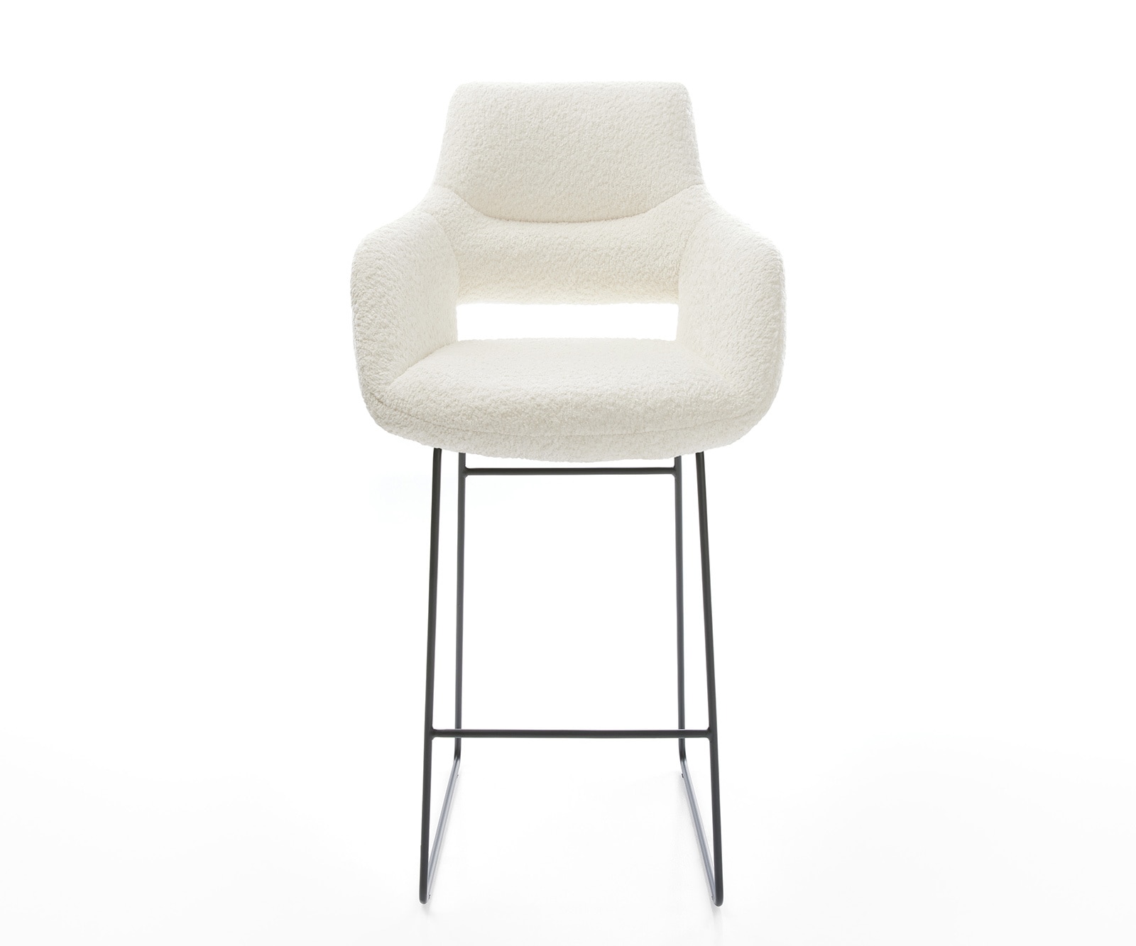 Chaise-de-bar Yago-Flex Bouclé Blanc Piètement traîneau Métal Noir Ressorts ensachés 1 Chaise-de-bar Yago-Flex Bouclé Blanc Piètement traîneau Métal Noir Ressorts ensachés 1