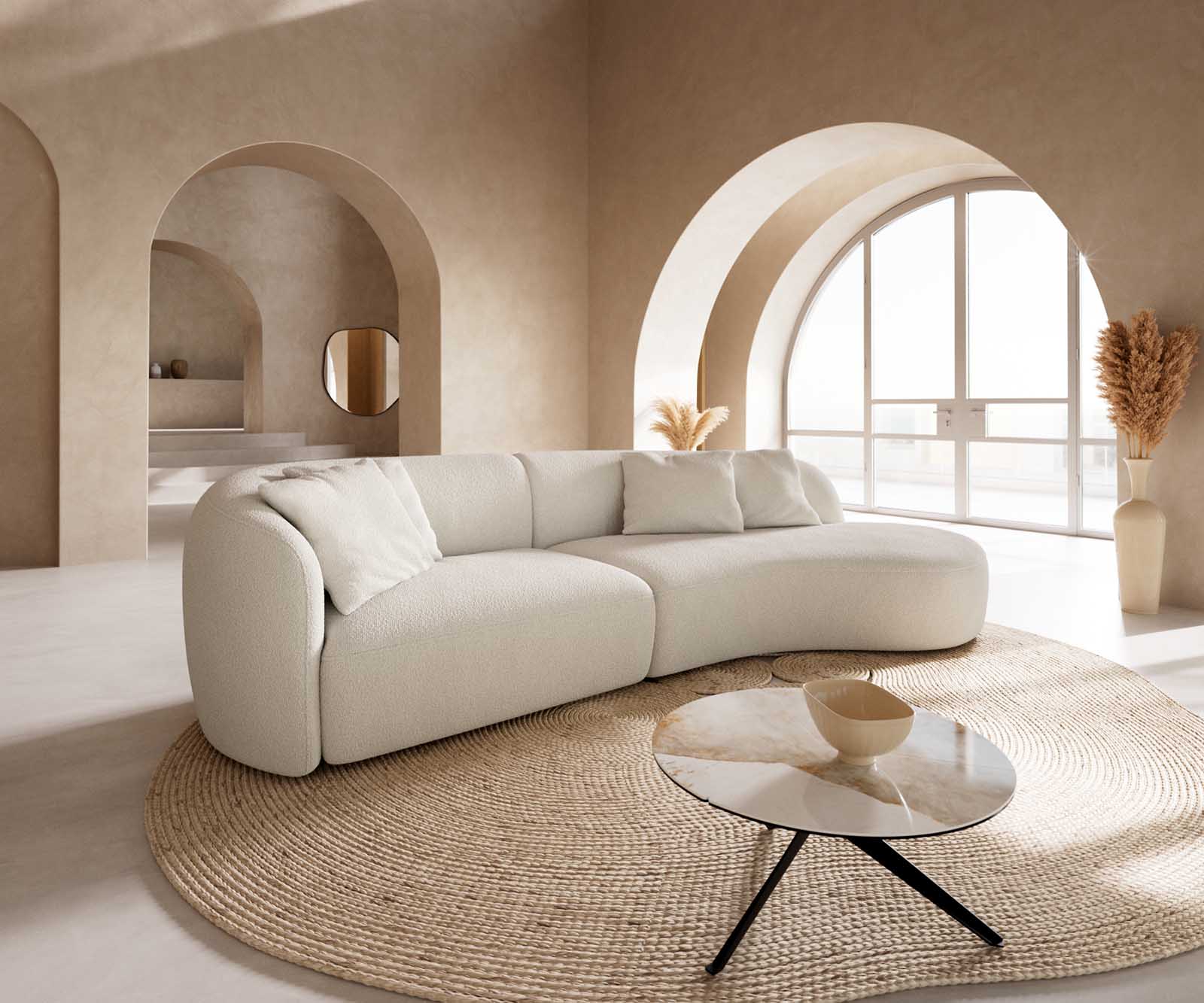 Canapé Mairi 330x160 cm Bouclé Crème-Blanc 1