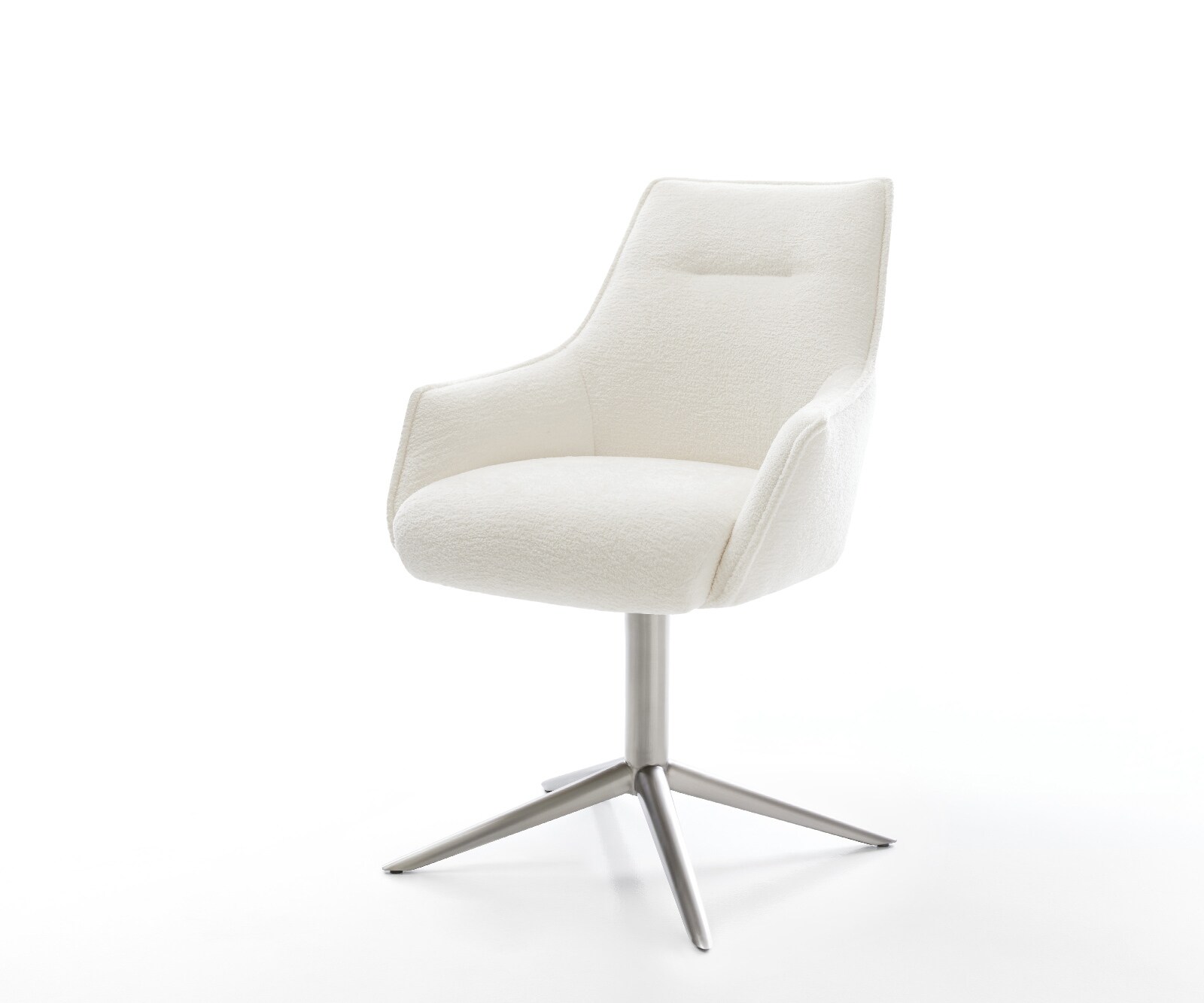 Chaise-pivotante Alja-Flex avec accoudoirs bouclé doux beige pied de chaise 4 branches acier inoxydable pivotement sur 360° fonction bascule resorts ensachés 1