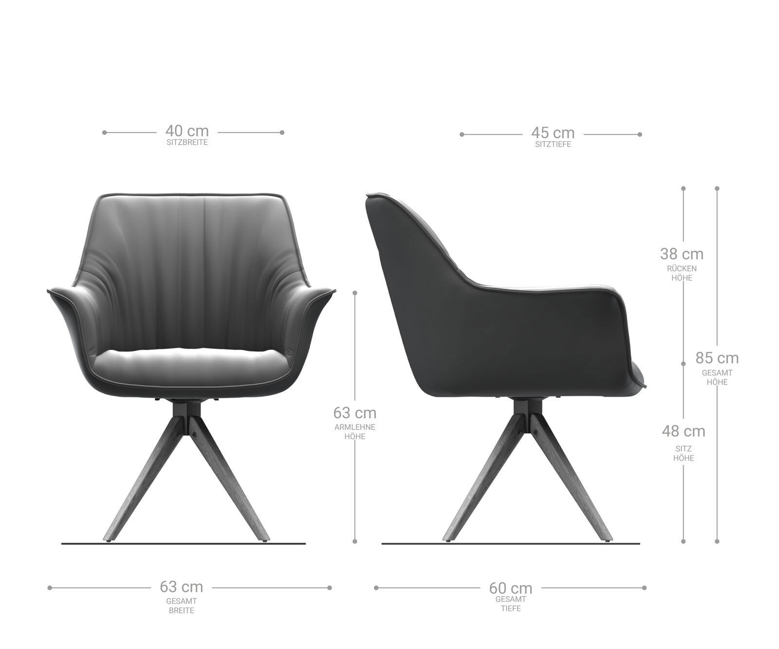 Chaise-de-salle-à-manger Keila-Flex avec accoudoirs cuir de vache noir pied en bois angulaire naturel 1 Chaise-de-salle-à-manger Keila-Flex avec accoudoirs cuir de vache noir pied en bois angulaire naturel 1