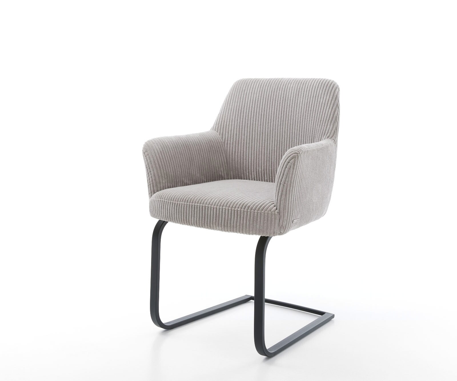 Cantilever Xana-Flex avec accoudoirs côtelé gris argenté pied cantilever plat noir ressorts ensachés