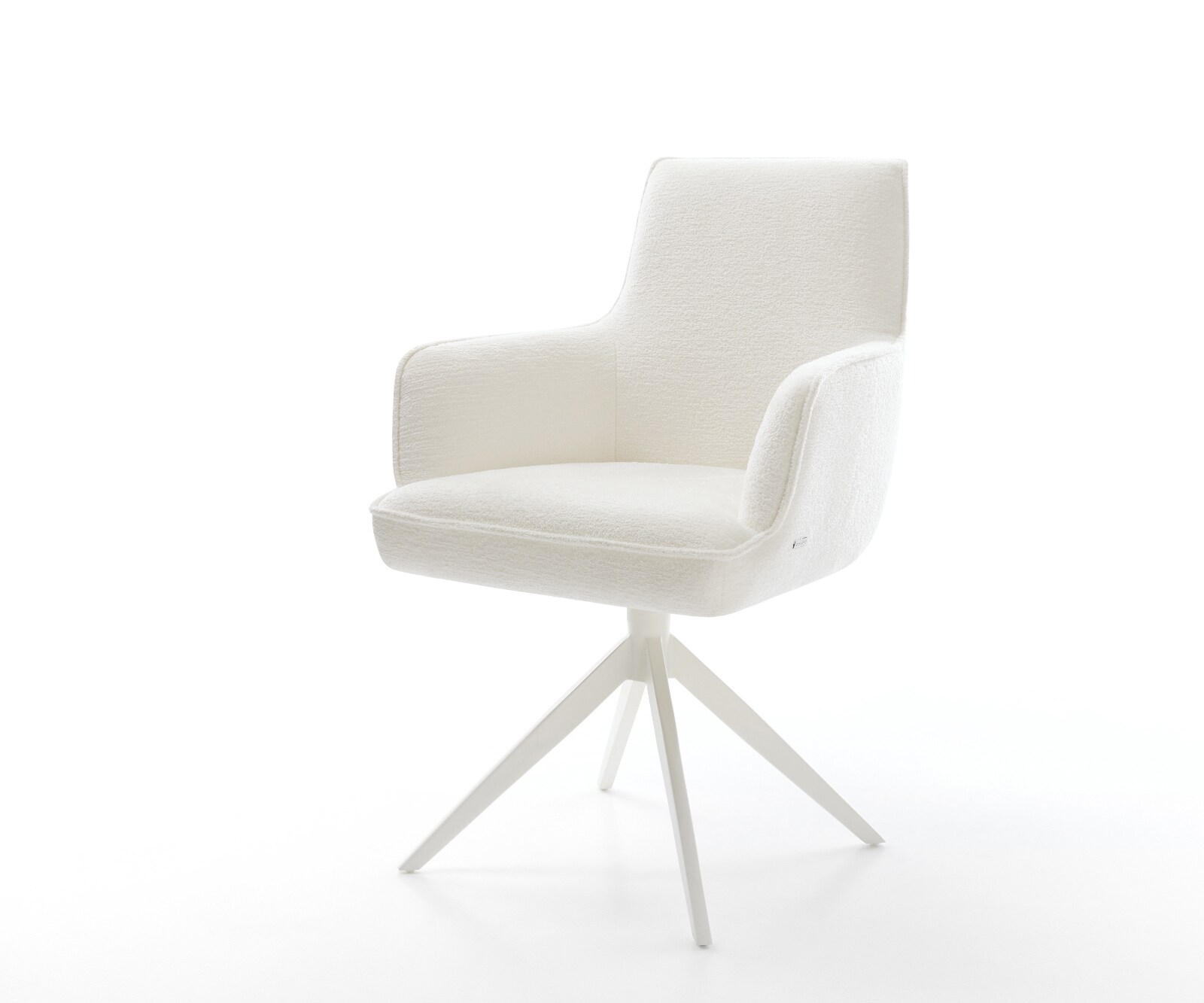 Chaise-pivotante Heira-Flex avec accoudoirs bouclé doux beige pied croisé large blanc pivotement sur 360° fonction bascule resorts ensachés 1