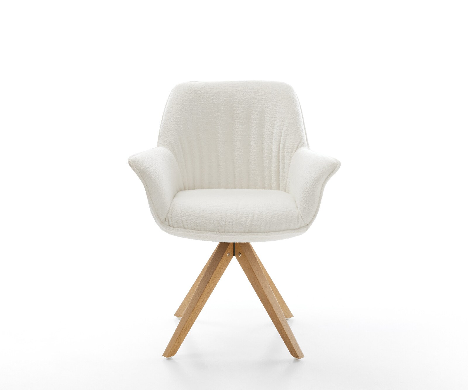 Chaise-pivotante Keila-Flex avec accoudoirs bouclé doux beige pied en bois angulaire naturel pivotement sur 180° 1