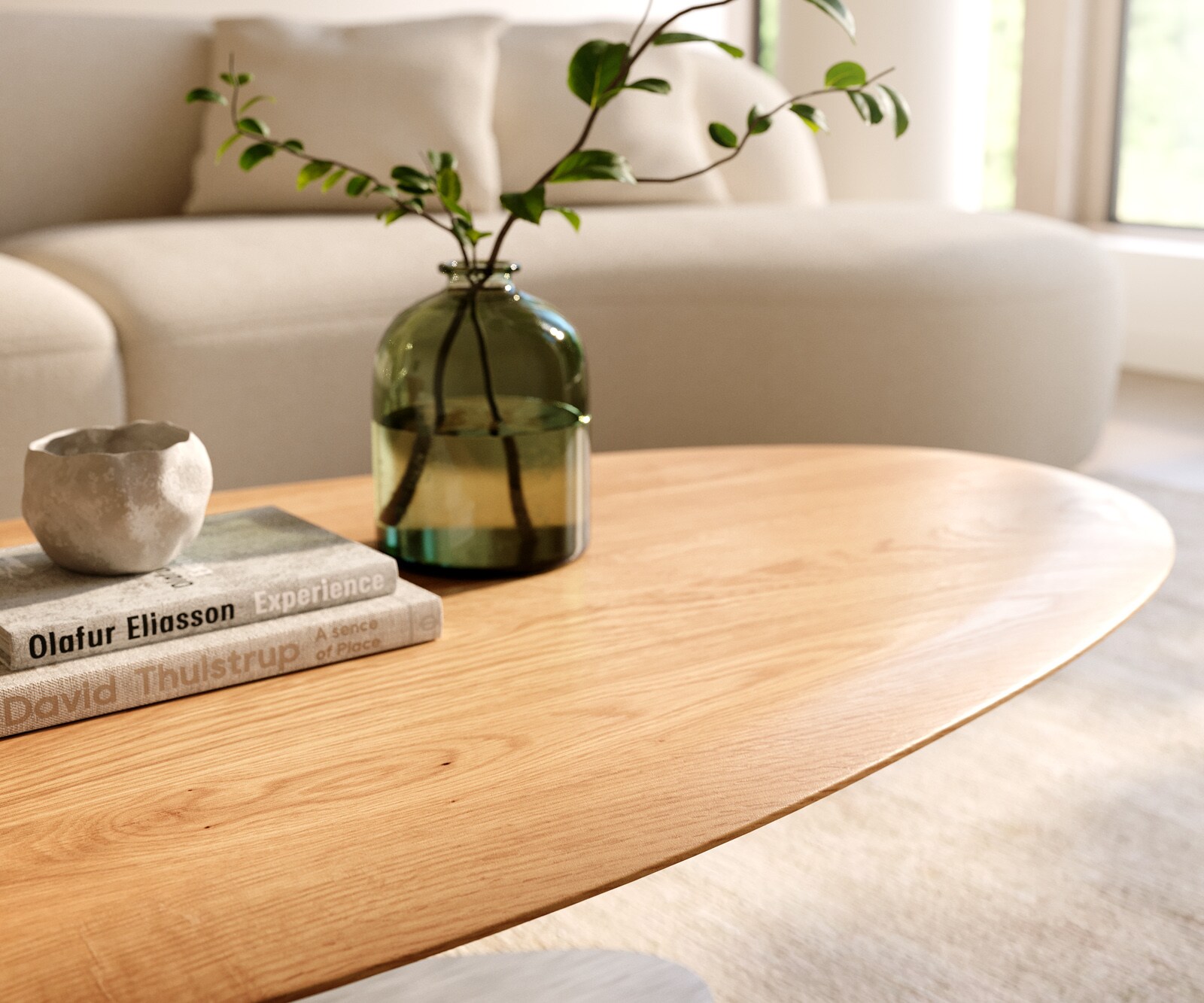 Table basse Edge Oval 140x75 cm chêne naturel bord arrondi Vibany acier inoxydable brossé 5