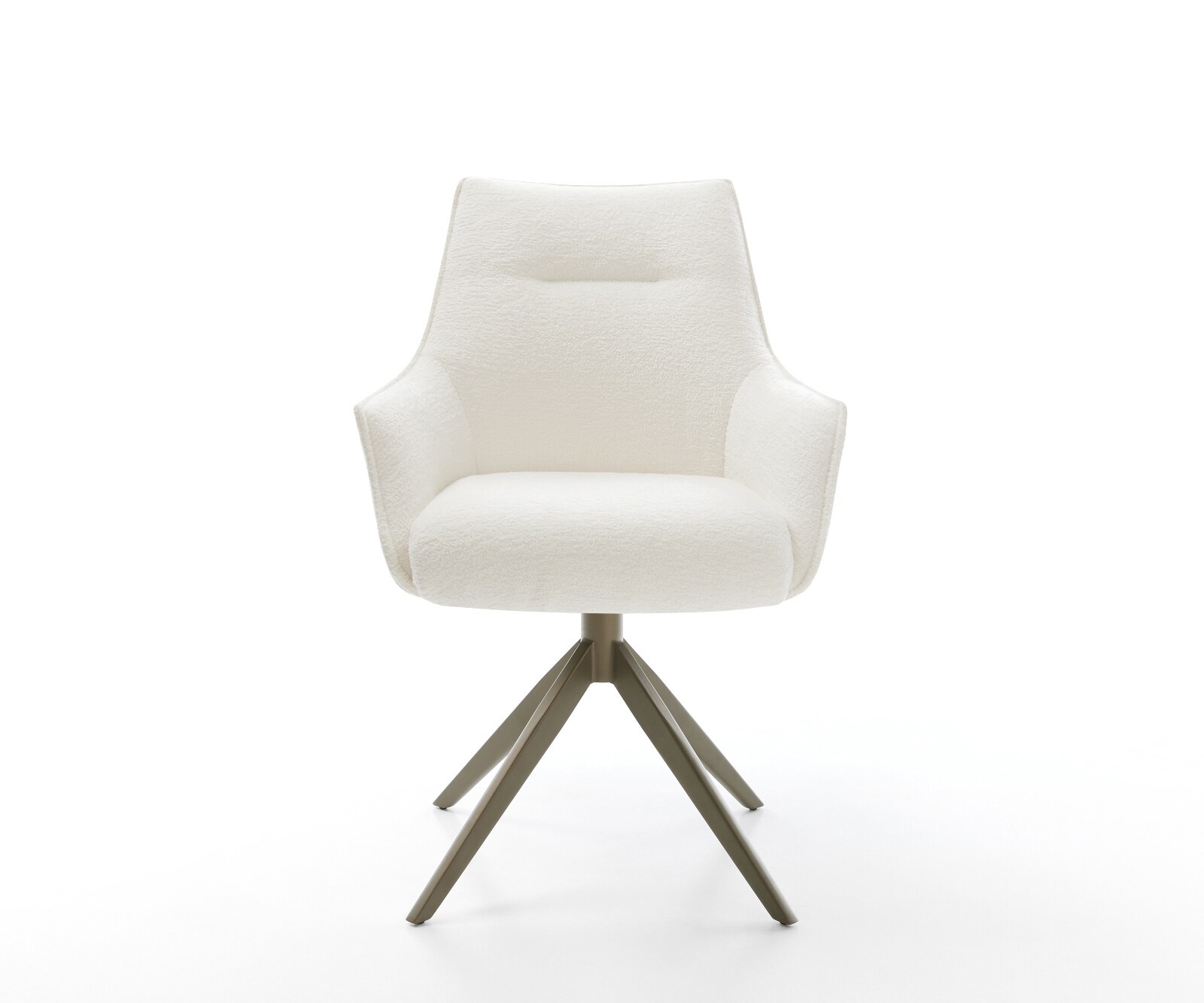 Chaise-pivotante Alja-Flex avec accoudoirs bouclé doux beige pied croisé large aspect titane pivotement sur 360° fonction bascule resorts ensachés 1