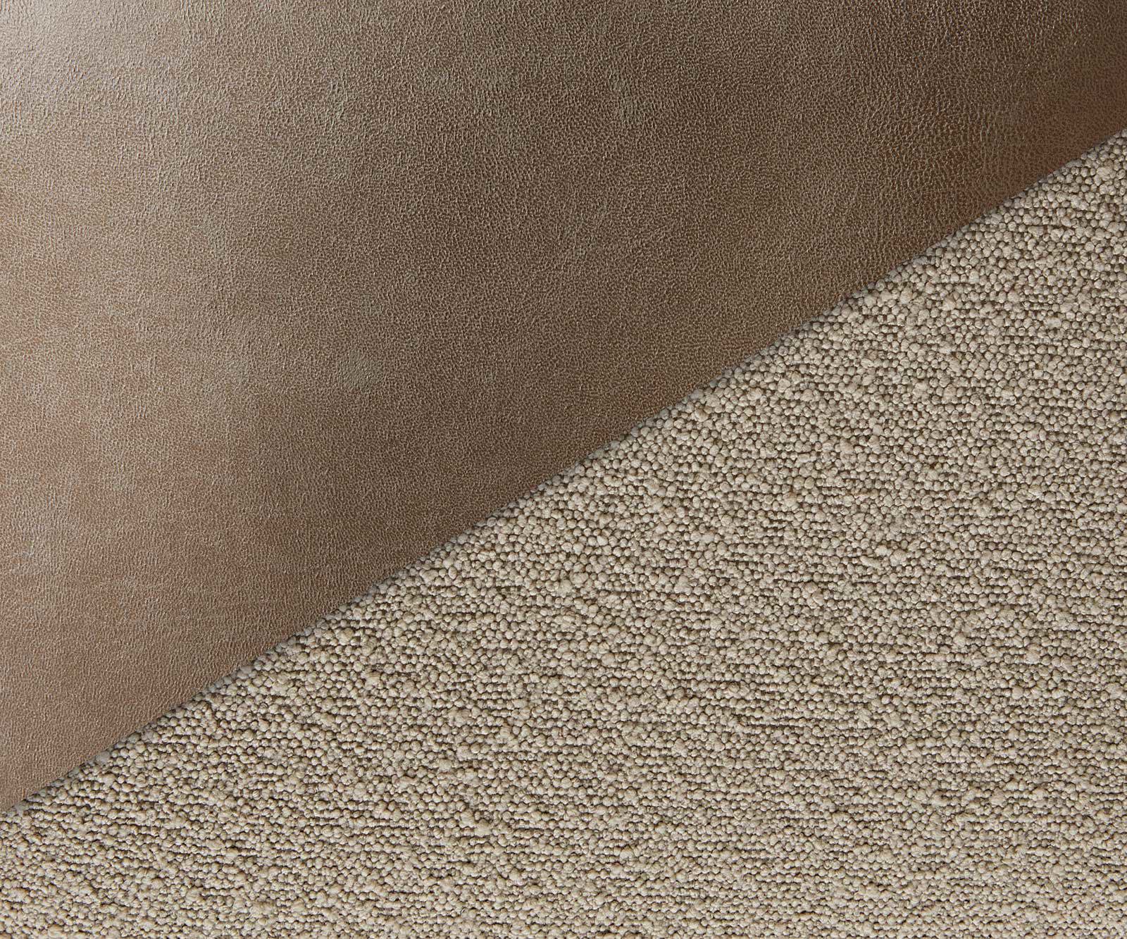 Chaise-de-salle-à-manger Alja-Flex avec accoudoirs tissu mixte couleur boue pied trapèze acier inoxydable brossé ressorts ensachés 3