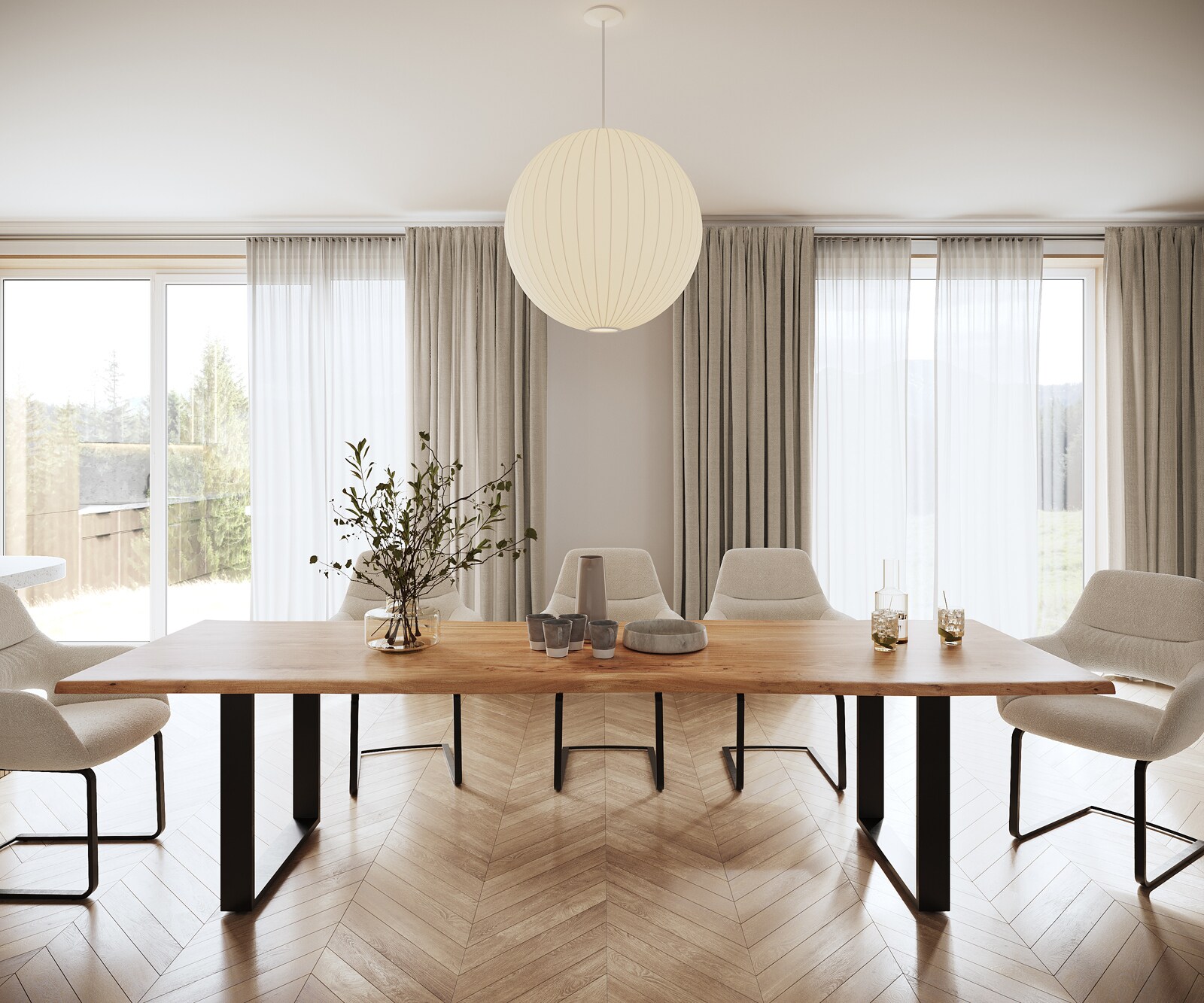 Table à manger Edge 300x100 acacia nature patin noir Live-Edge 1