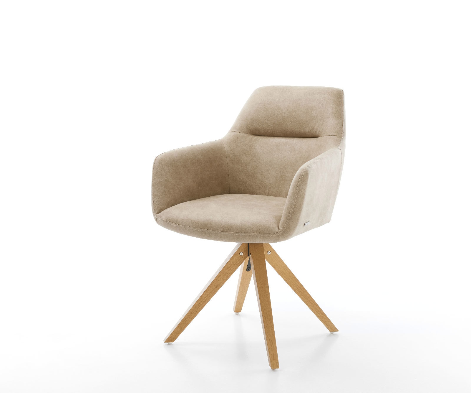 Chaise-de-salle-à-manger Pejo-Flex microvelours beige vintage pied en bois angulaire naturel ressorts ensachés Chaise-de-salle-à-manger Pejo-Flex microvelours beige vintage pied en bois angulaire naturel ressorts ensachés