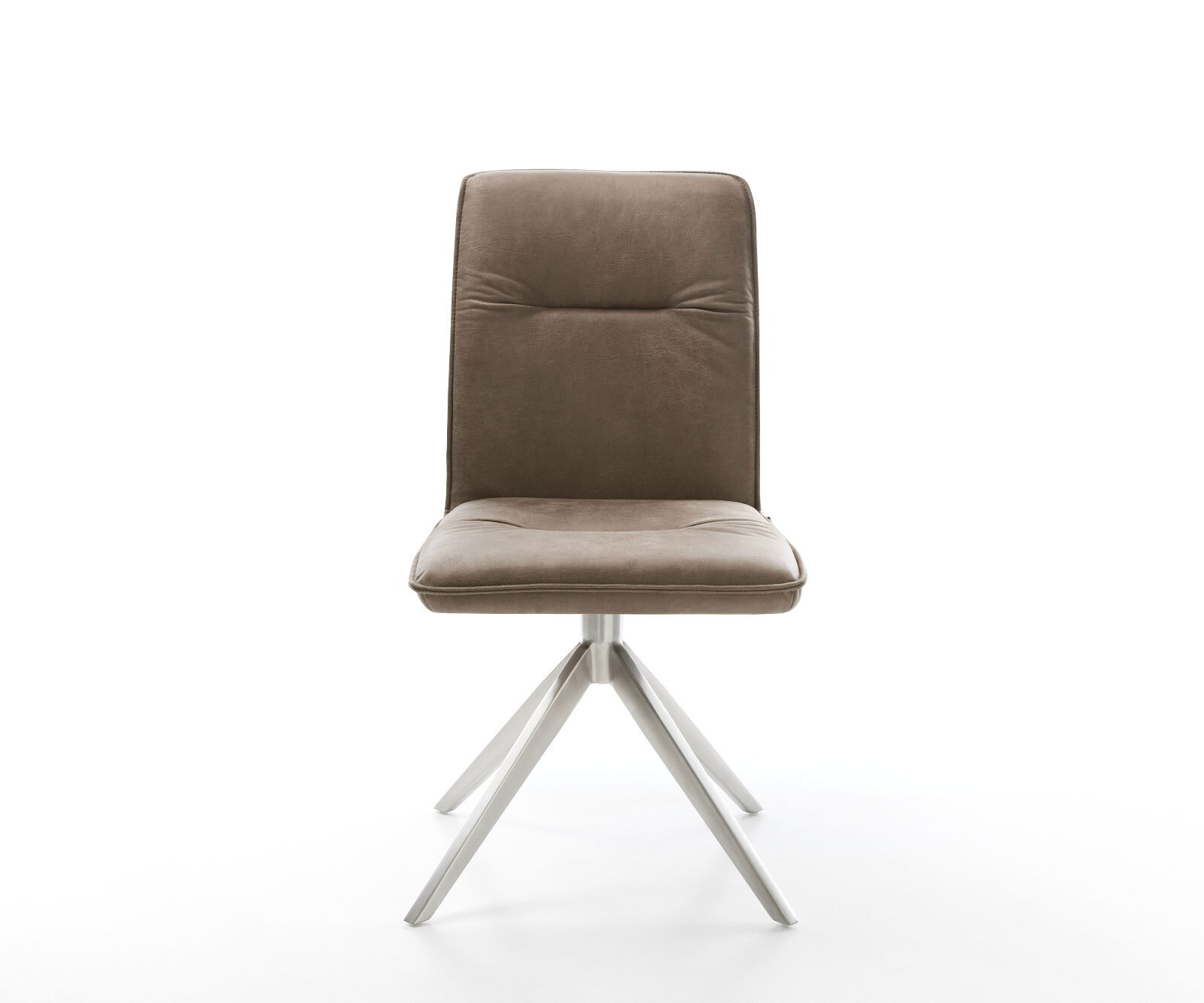 Chaise-pivotante Vinjo-Flex microvelours taupe vintage pied croisé large acier inoxydable brossé pivotement sur 360° fonction bascule 1