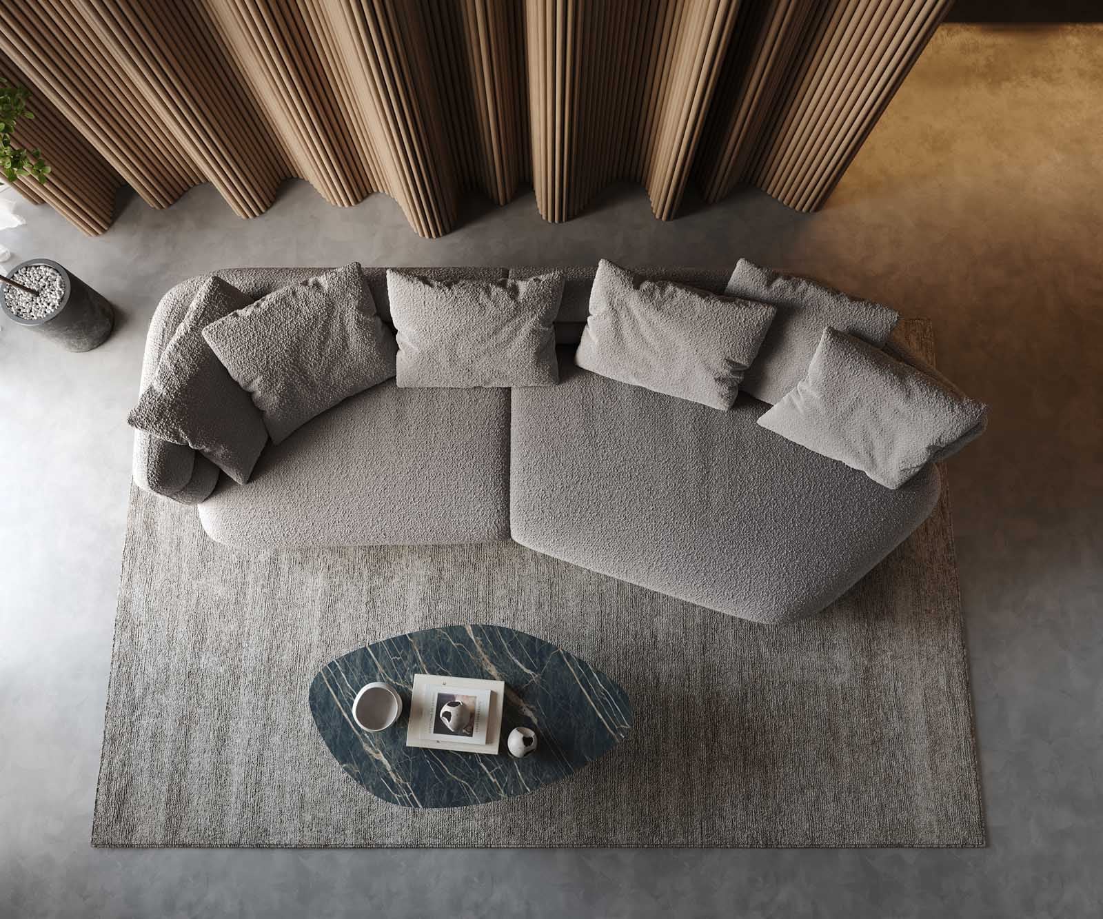 Canapé Roya 320x140 cm Bouclé gris argenté 4 Canapé Roya 320x140 cm Bouclé gris argenté 4