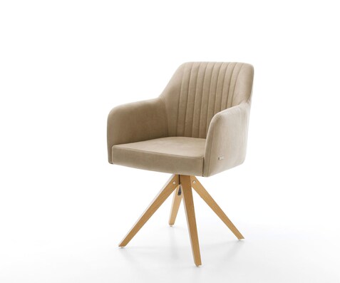 Chaise-de-salle-à-manger Greg-Flex microvelours beige vintage pied en bois angulaire naturel ressorts ensachés