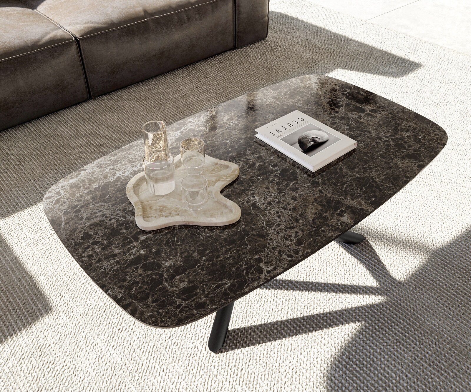 Table basse Edge Boot 120x70 cm céramique Laminam® Emperador Extra Lucidato brun foncé Sarity métal noir 4