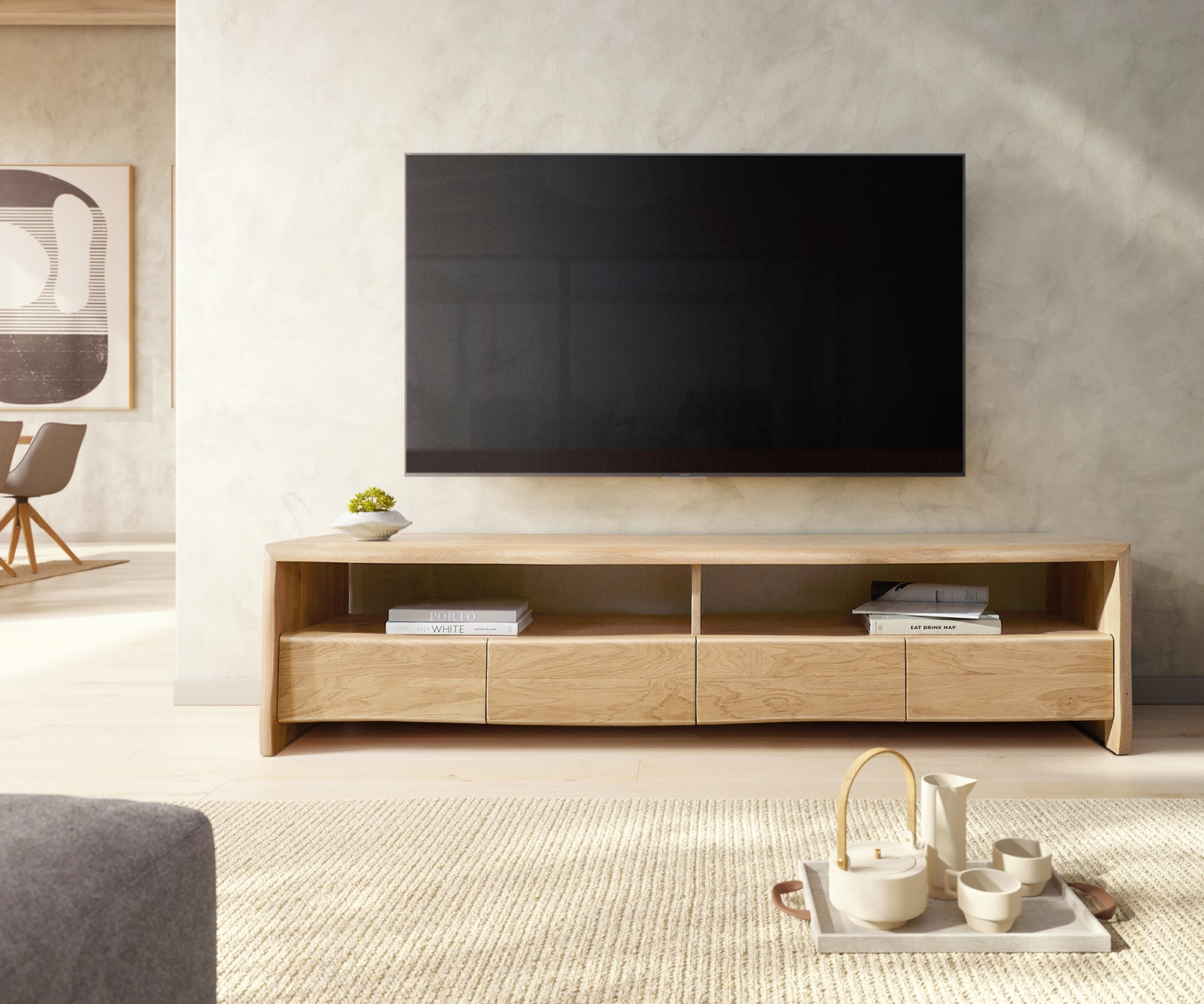 Meuble-TV Live-Edge 190 cm chêne naturel 4 tiroirs 2 compartiments bord d'arbre 1 Meuble-TV Live-Edge 190 cm chêne naturel 4 tiroirs 2 compartiments bord d'arbre 1