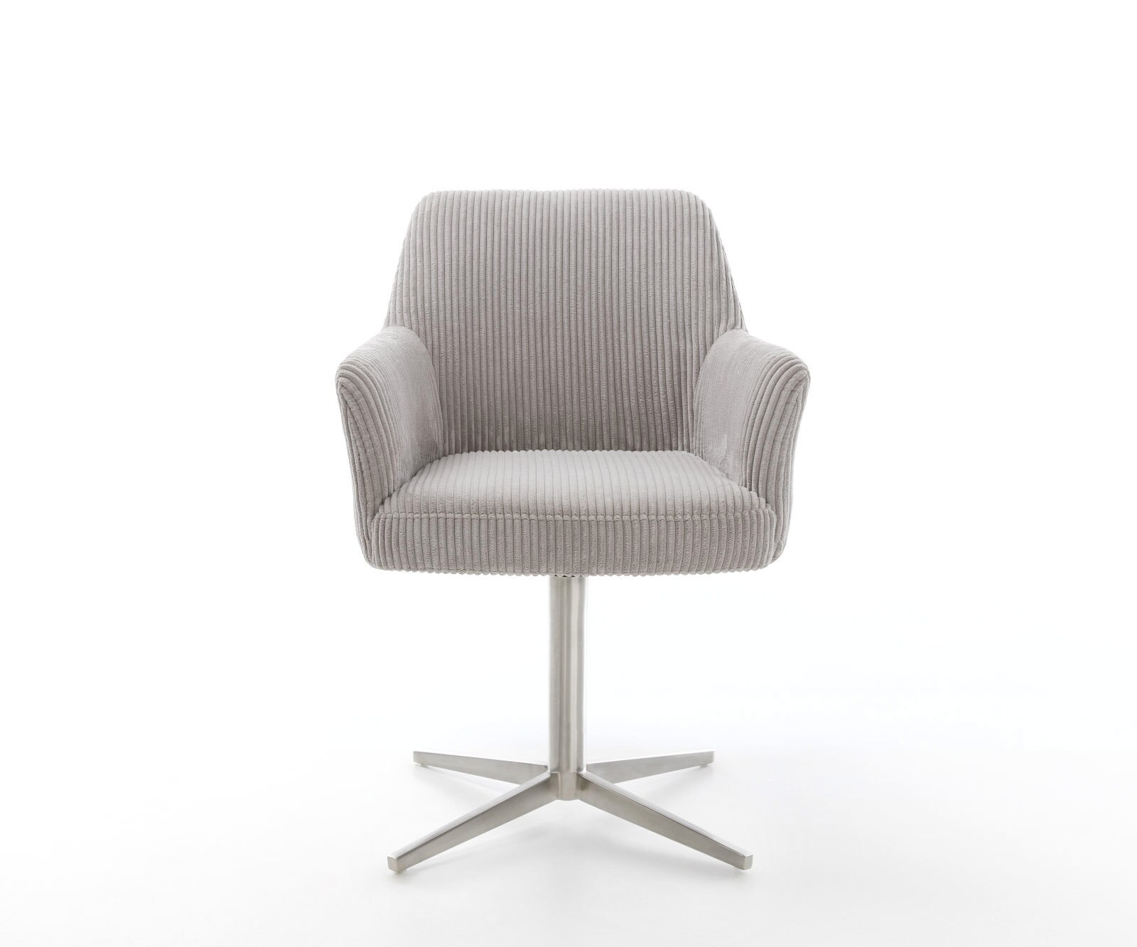 Chaise-pivotante Xana-Flex avec accoudoirs côtelé gris argenté pied de chaise 4 branches acier inoxydable brossé pivotement sur 360° ressorts ensachés 2