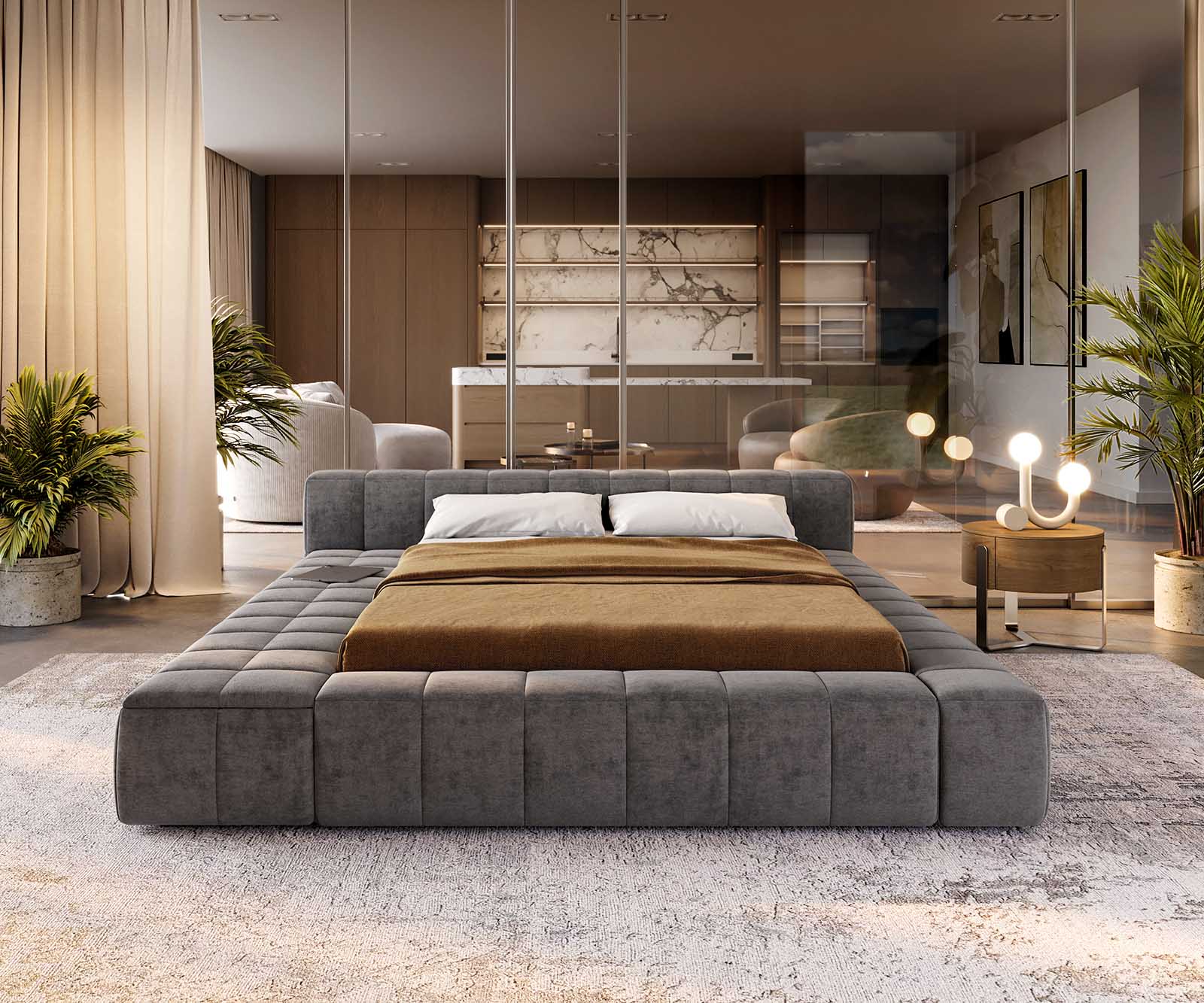 Sommier-Espazio 140x200 cm microfibre grise avec espace de rangement 1