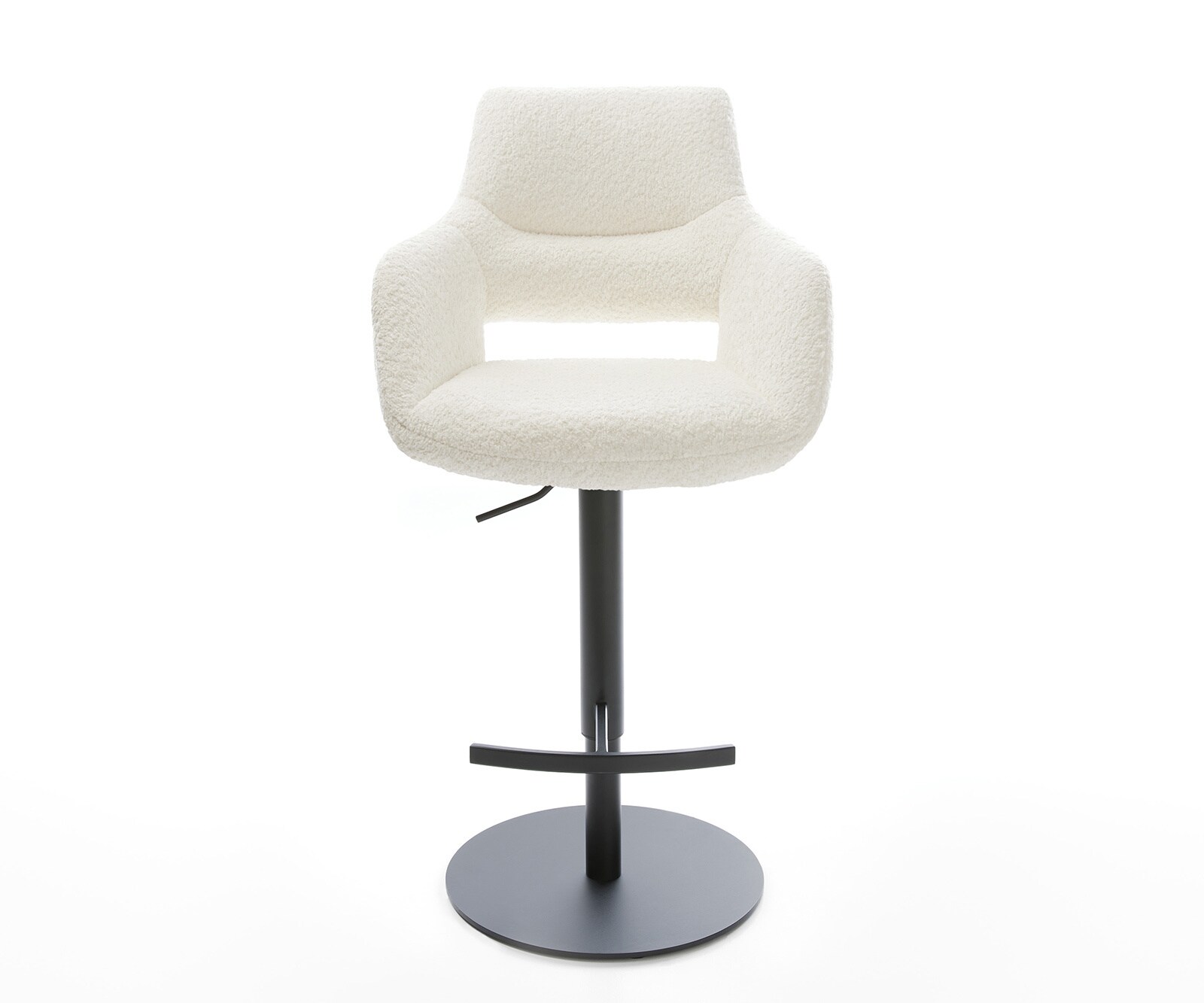 Chaise-de-bar Yago-Flex Bouclé Blanc Pied pivotant réglable en hauteur Métal noir pivotant Ressorts ensachés 1