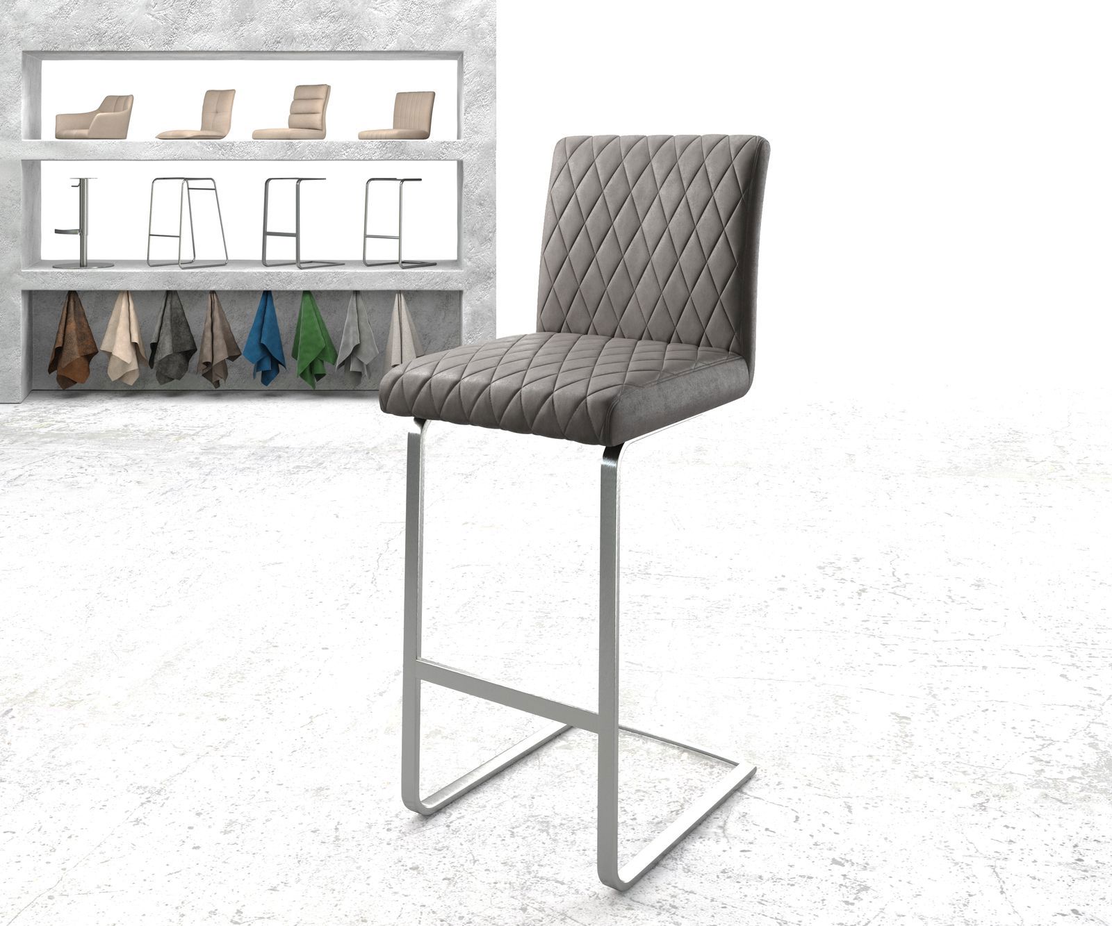 Chaise-de-bar Earnest-Flex piqué en diamant Vintage anthracite  chaise cantilever acier plat inoxydable