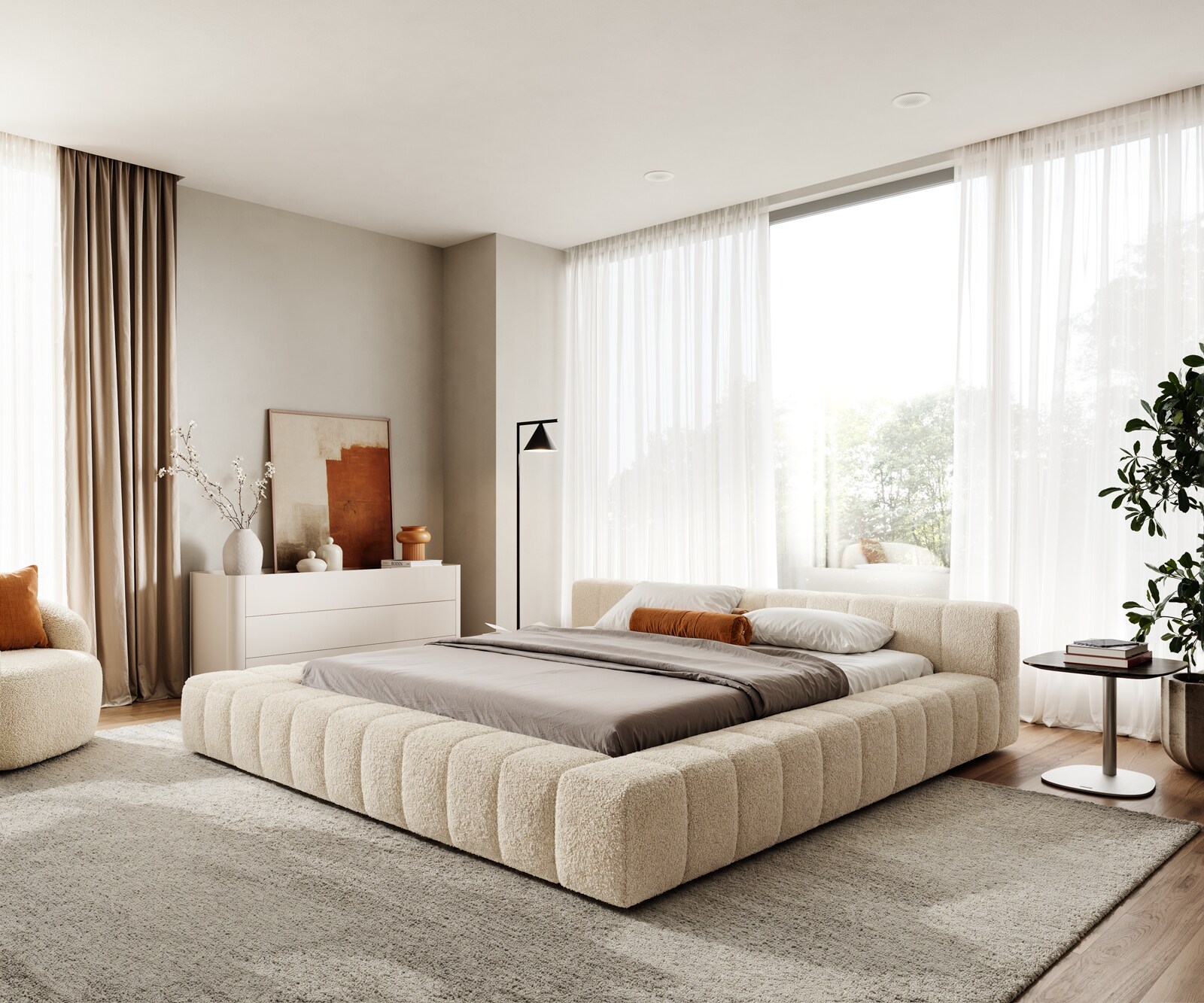 Sommier-rembourré Espazio 180x200 cm Tissu peluche beige