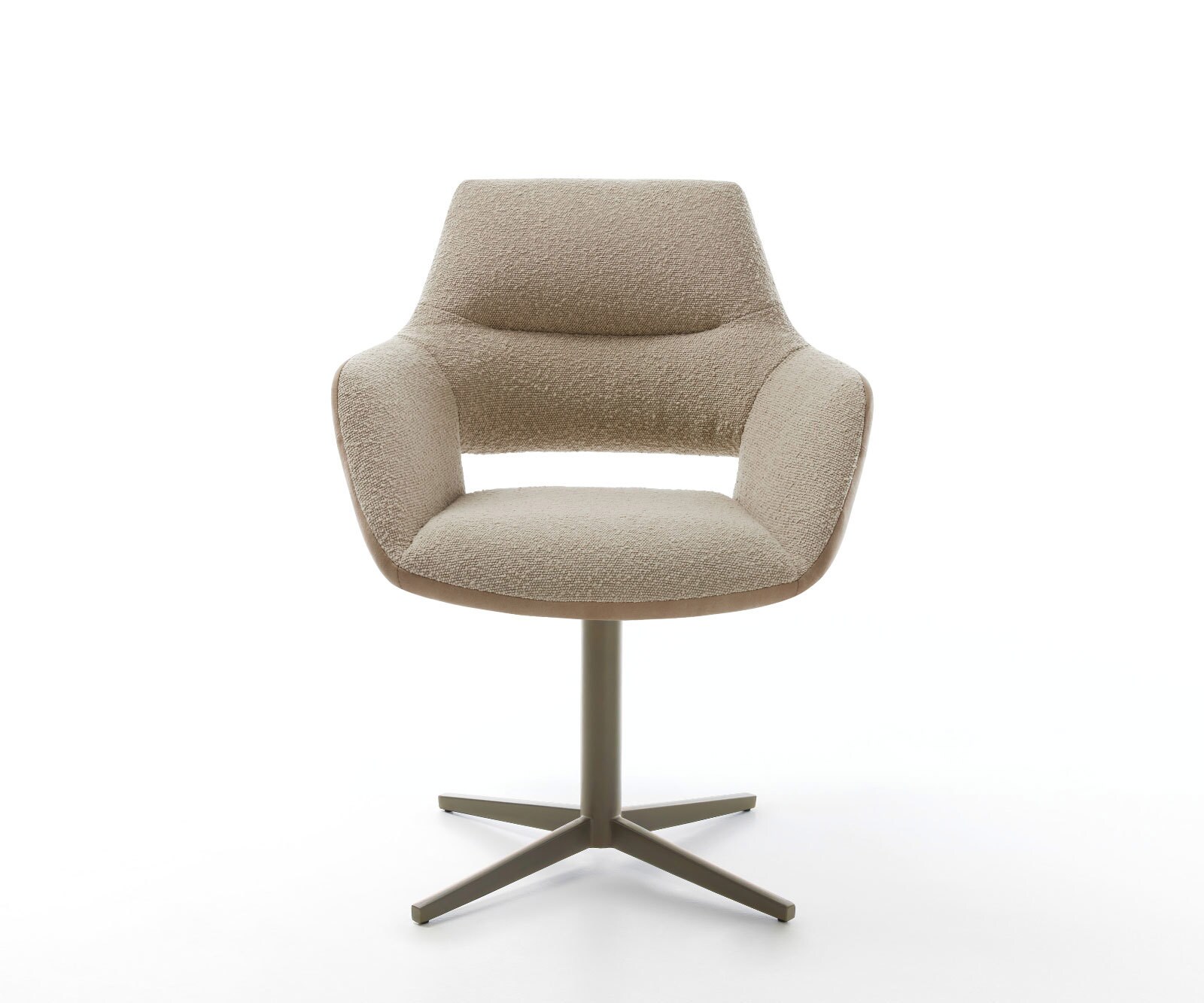 Chaise-pivotante Yago-Flex avec accoudoirs tissu mixte couleur boue pied de chaise 4 branches aspect titane pivotement sur 360° ressorts ensachés 1 Chaise-pivotante Yago-Flex avec accoudoirs tissu mixte couleur boue pied de chaise 4 branches aspect titane pivotement sur 360° ressorts ensachés 1