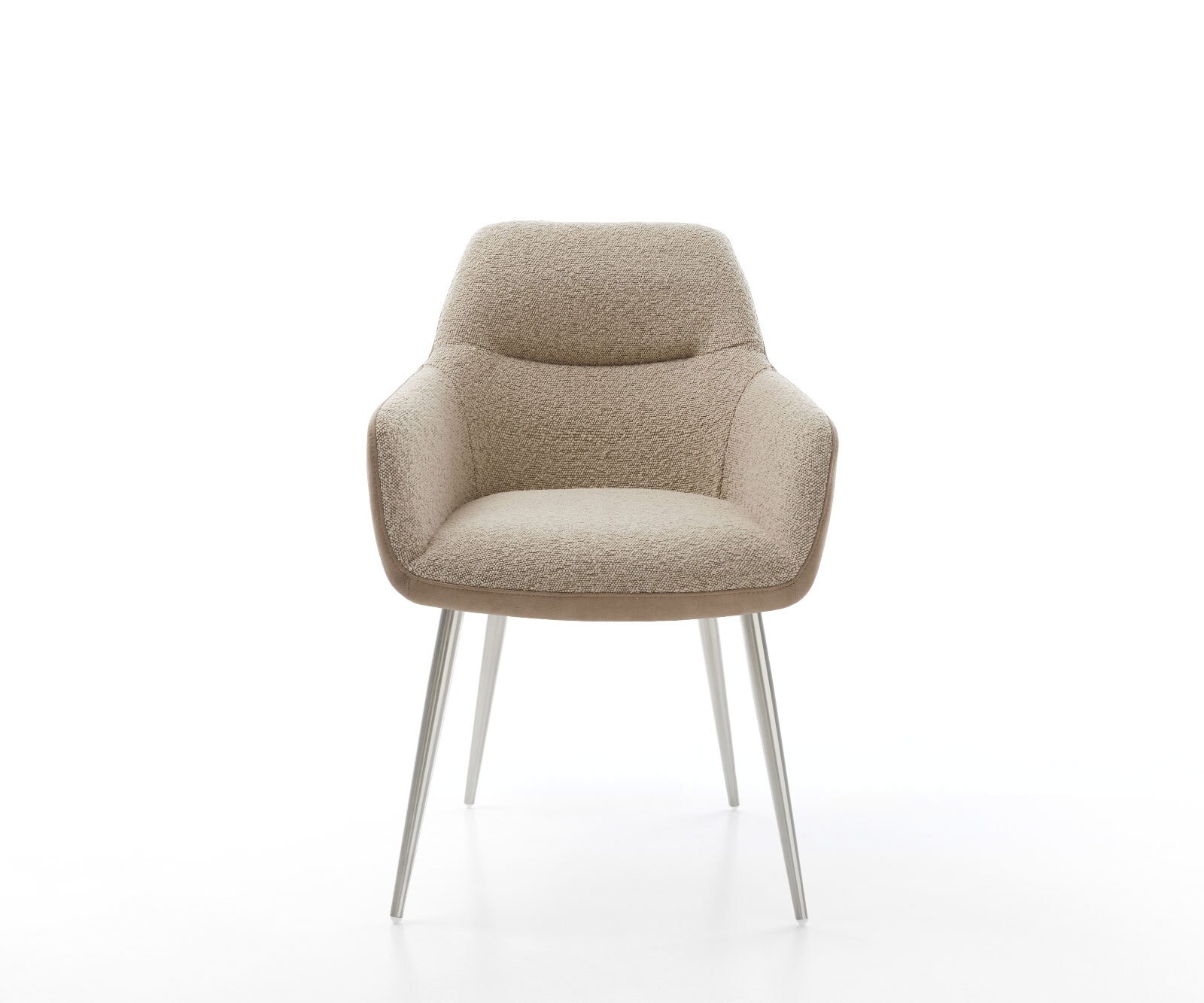 Chaise-de-salle-à-manger Pejo-Flex tissu mixte couleur boue 4 pieds coniques acier inoxydable brossé ressorts ensachés 1