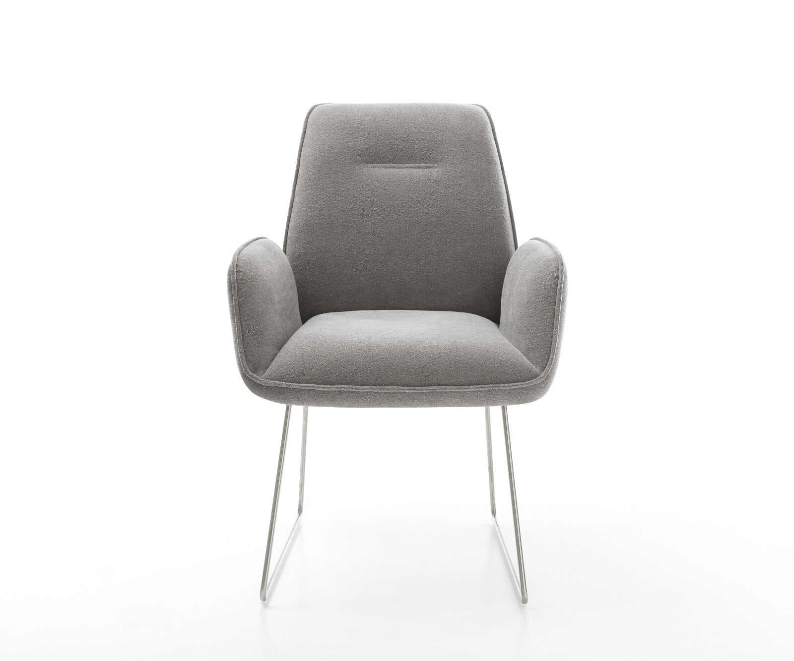 Chaise-de-salle-à-manger Zoa-Flex tissu structuré doux gris pied trapèze acier inoxydable resorts ensachés 2