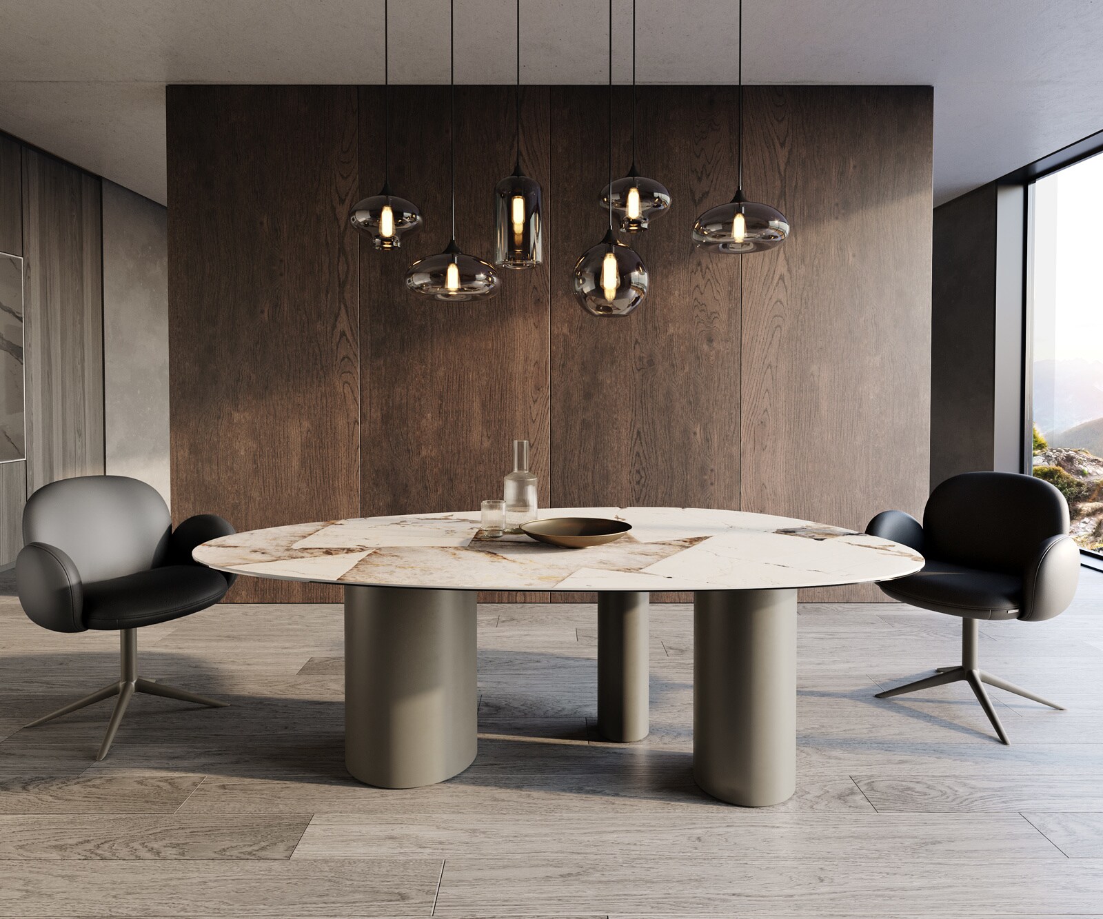 Table à manger Edge ovalee 220x120 céramique Iris FMG Patagonia Lappato Troa métal effet finition titanee 2