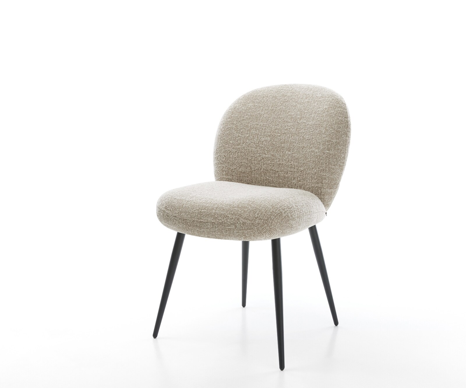 Chaise-de-salle-à-manger Nube-Flex tissu tissé doux beige 4 pieds coniques noir resorts ensachés 1