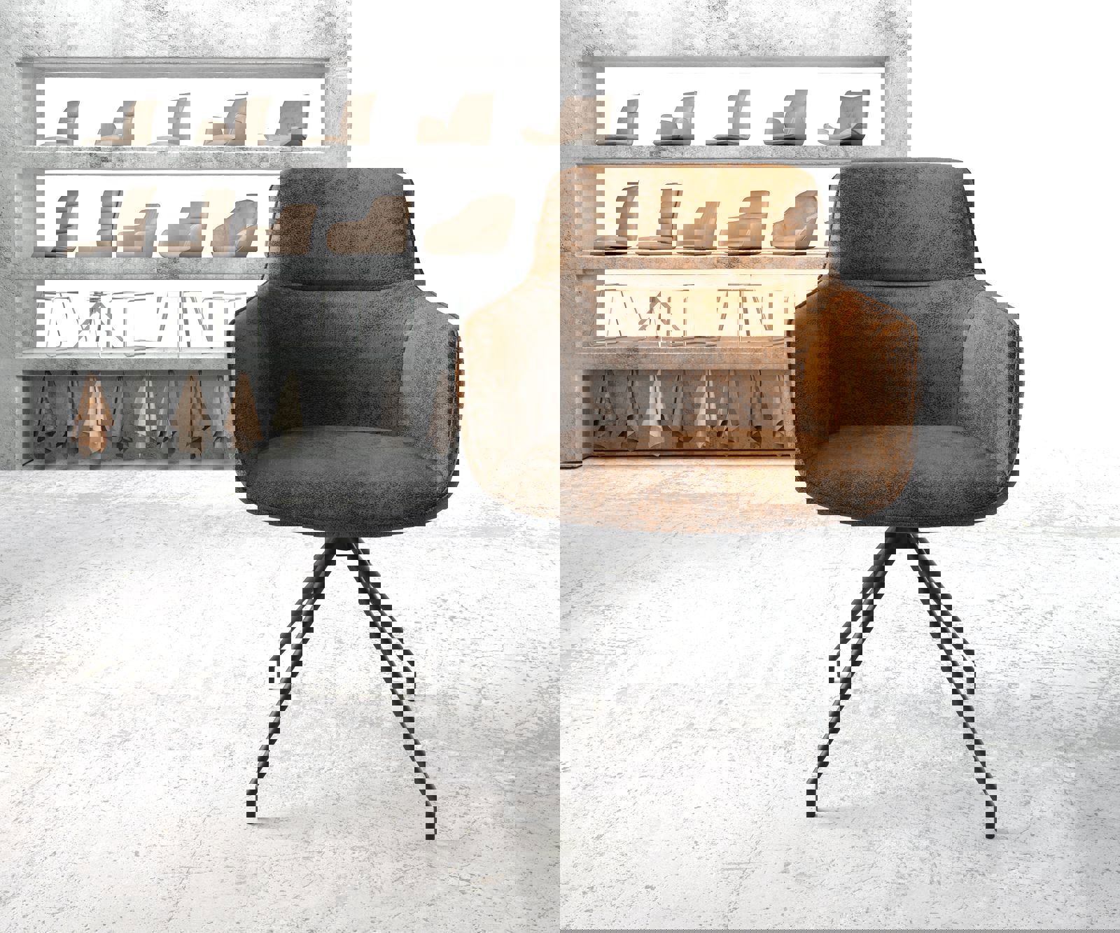 Chaise-pivotante Pejo-Flex brun antique cadre croisé conique noir pivote sur 180° 1 Chaise-pivotante Pejo-Flex brun antique cadre croisé conique noir pivote sur 180° 1