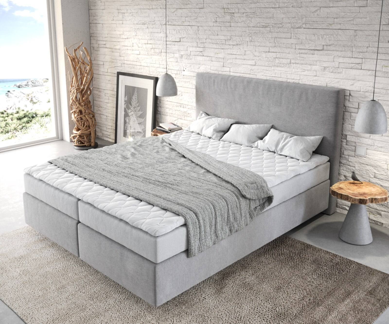Lit-à-sommier-tapissier Dream-Well 180x200 cm gris avec matelas et surmatelas 3