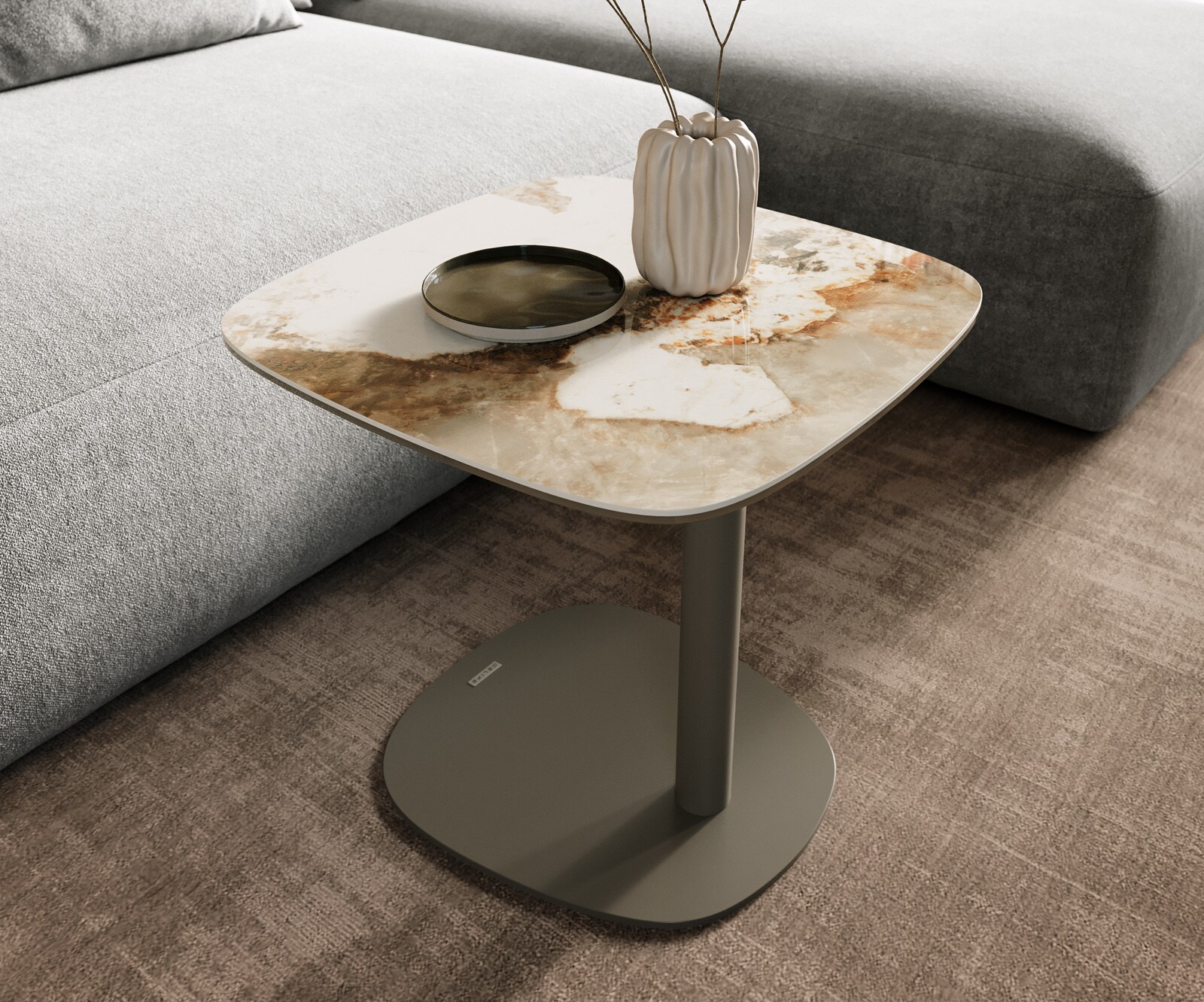 Table basse Edge Boot 50x50 cm céramique Minas Melange Eleny Metall finition effet titane 7