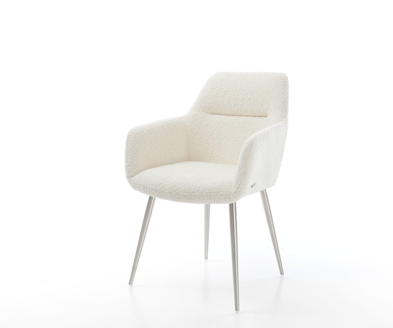 Chaise-de-salle-à-manger Pejo-Flex bouclé blanc 4 pieds coniques acier inoxydable brossé ressorts ensachés