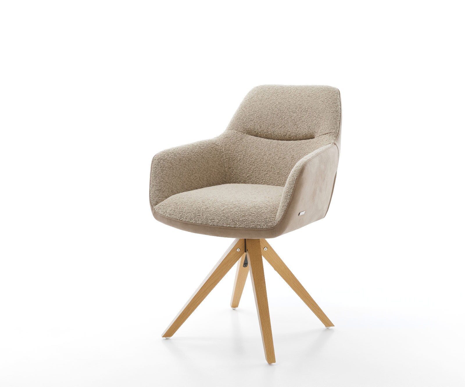 Chaise-pivotante Pejo-Flex tissu mixte couleur boue pied en bois angulaire blanc pivotement sur 180° ressorts ensachés