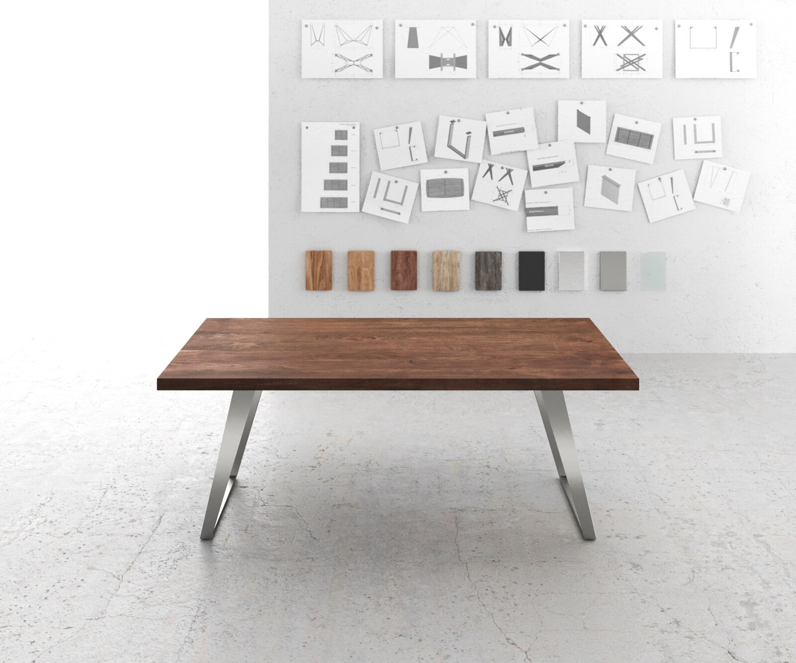 Table-à-manger Edge 200x100 XL acacia marron acier inoxydable incliné 1 Table-à-manger Edge 200x100 XL acacia marron acier inoxydable incliné 1